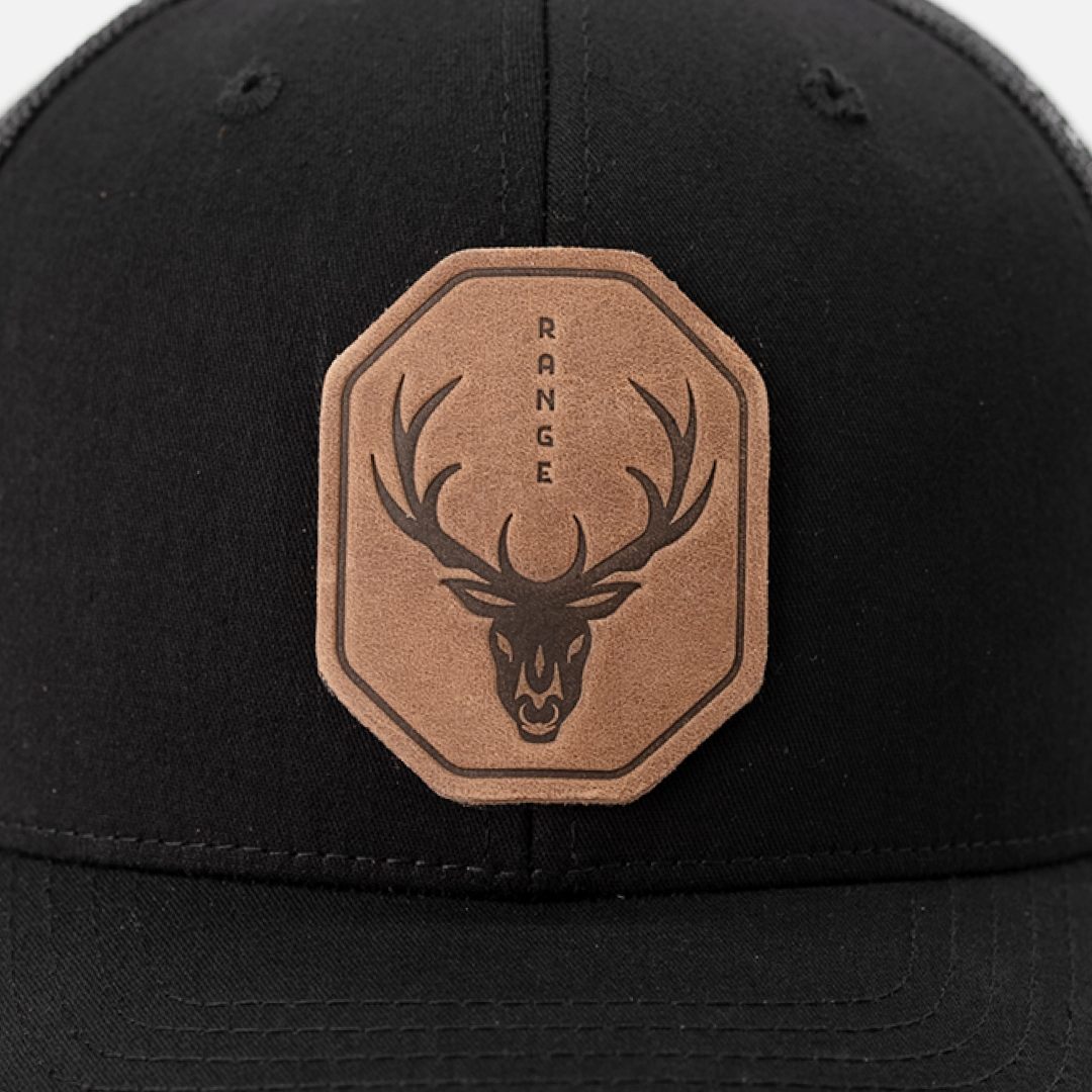 Range Skull Hat | Leather Patch Trucker Hat