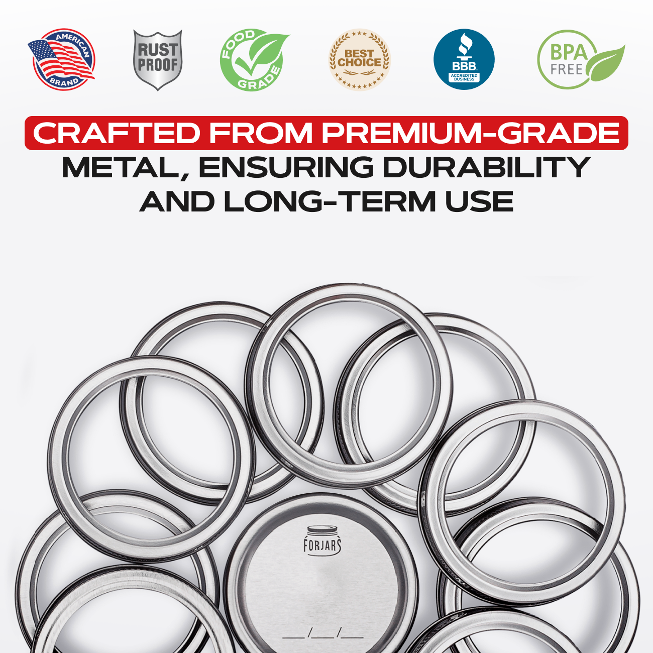 FORJARS® 12 Wide Mouth Canning Lids + 12 Rings