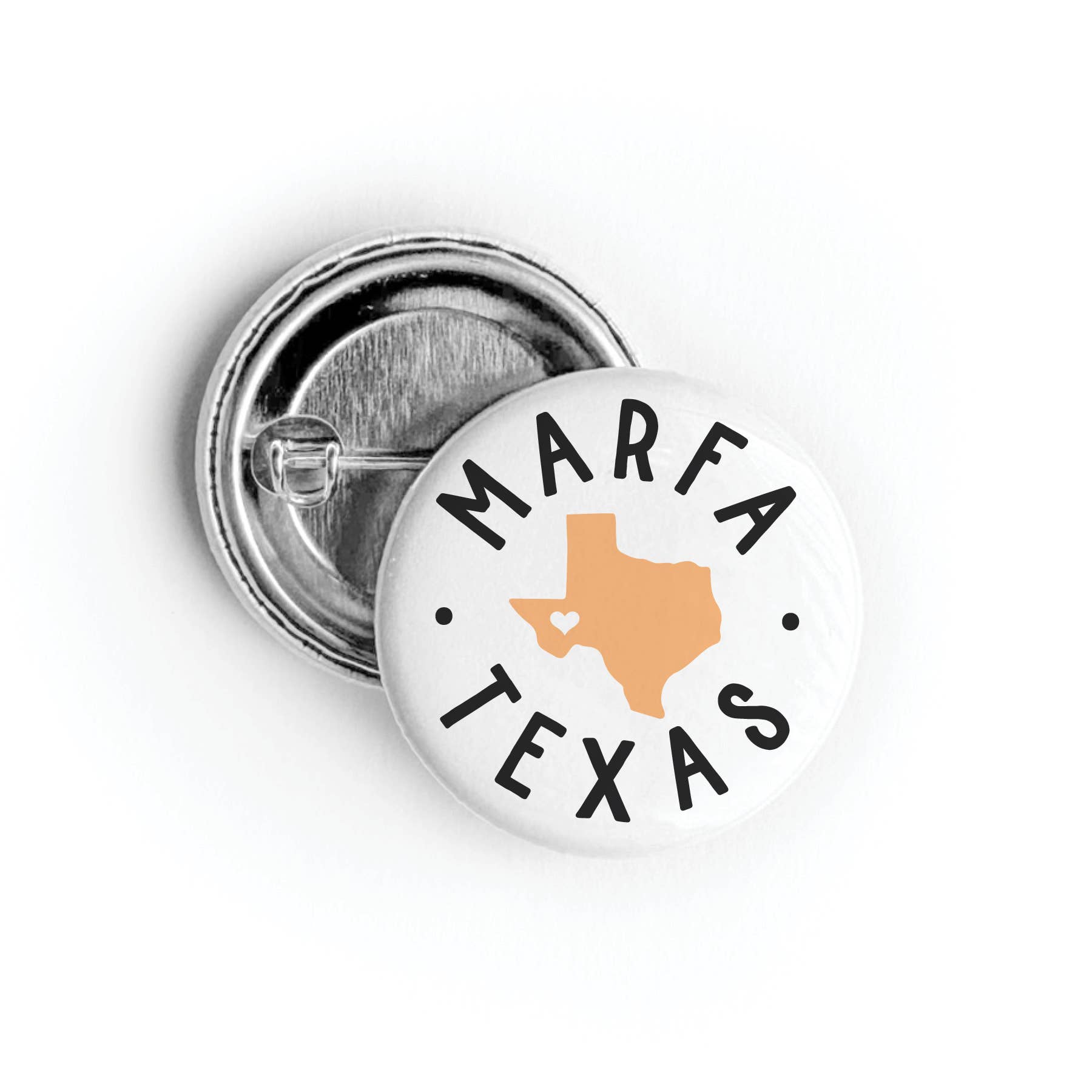 Custom City and State button pin close-up detail