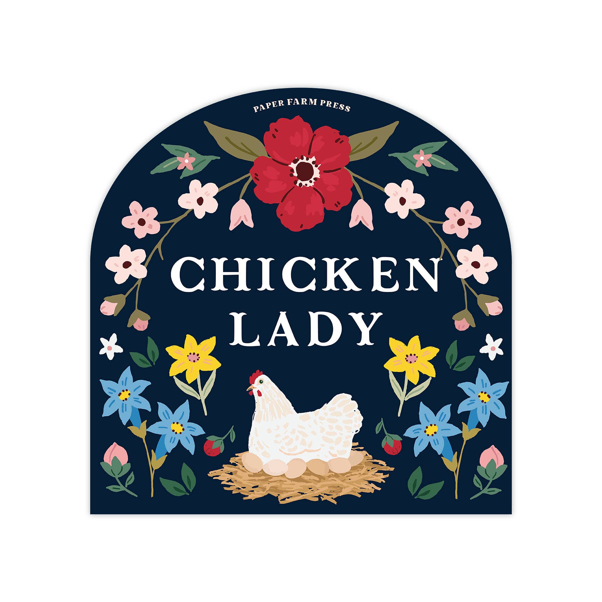 Chicken Lady decal sticker with hen illustration