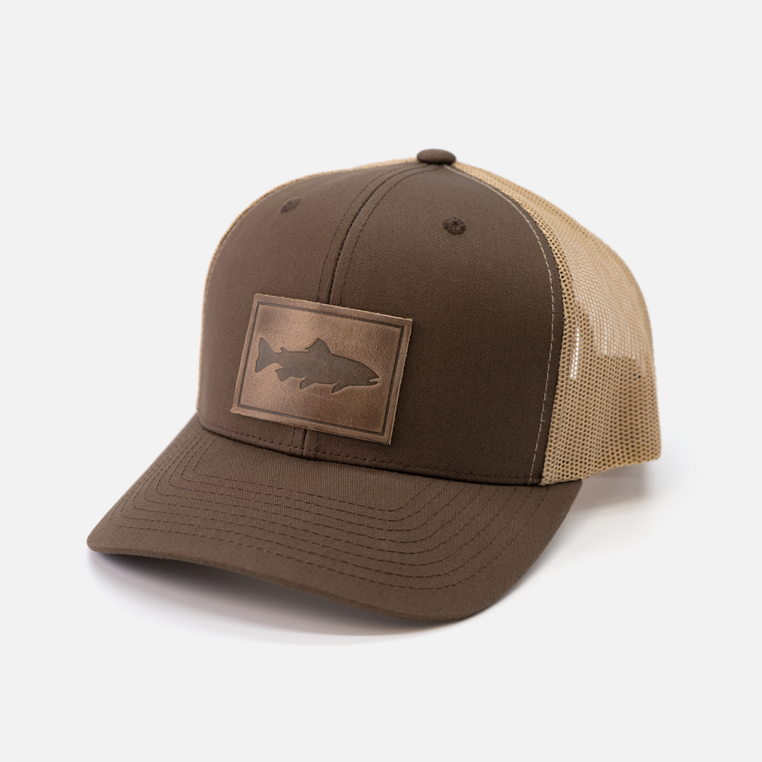 Trout Hat leather patch trucker cap color variant back