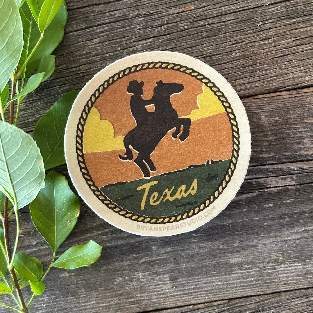 Texas Cowboy Sunset sticker detail view
