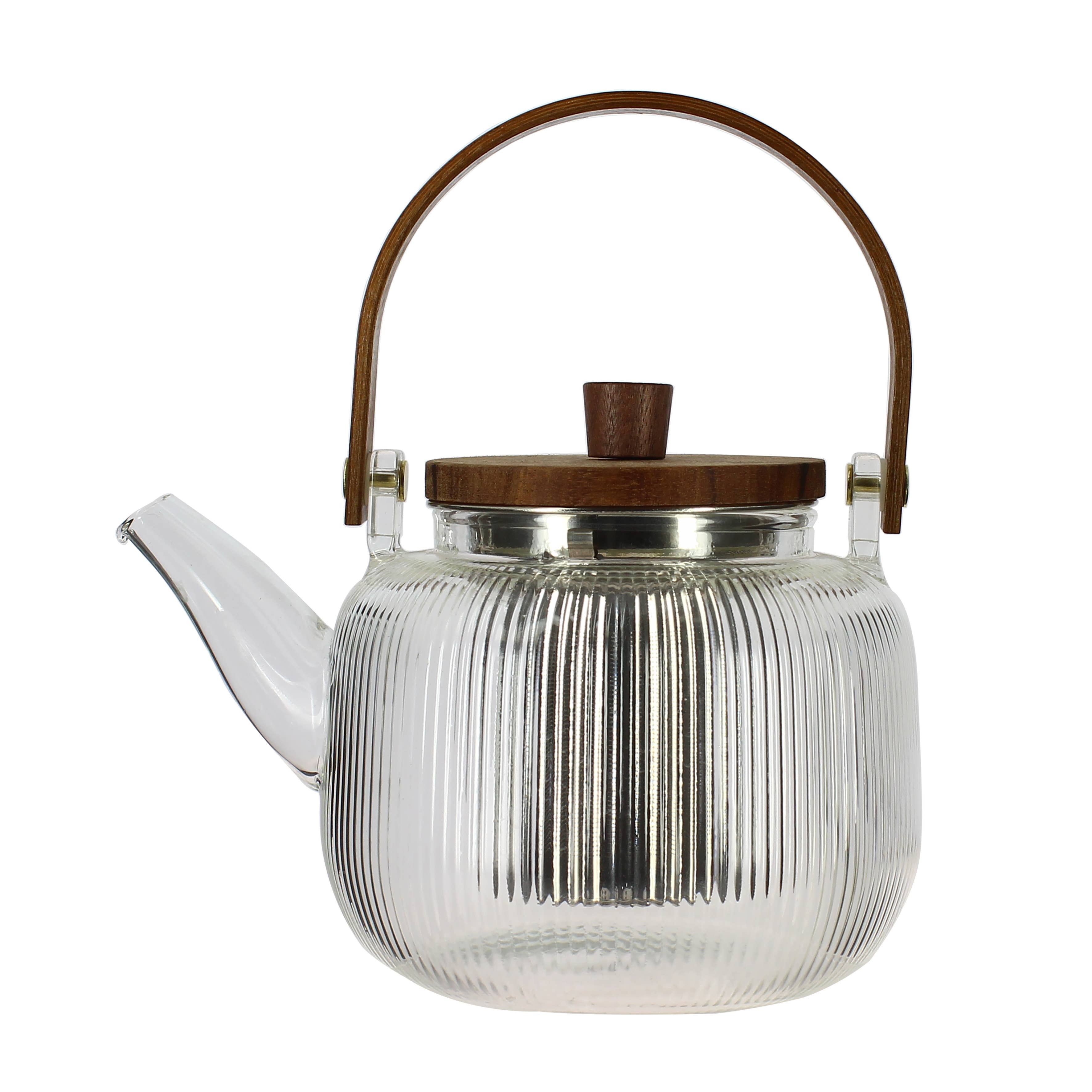 MUGI 900ml glass teapot with handle and wooden lid