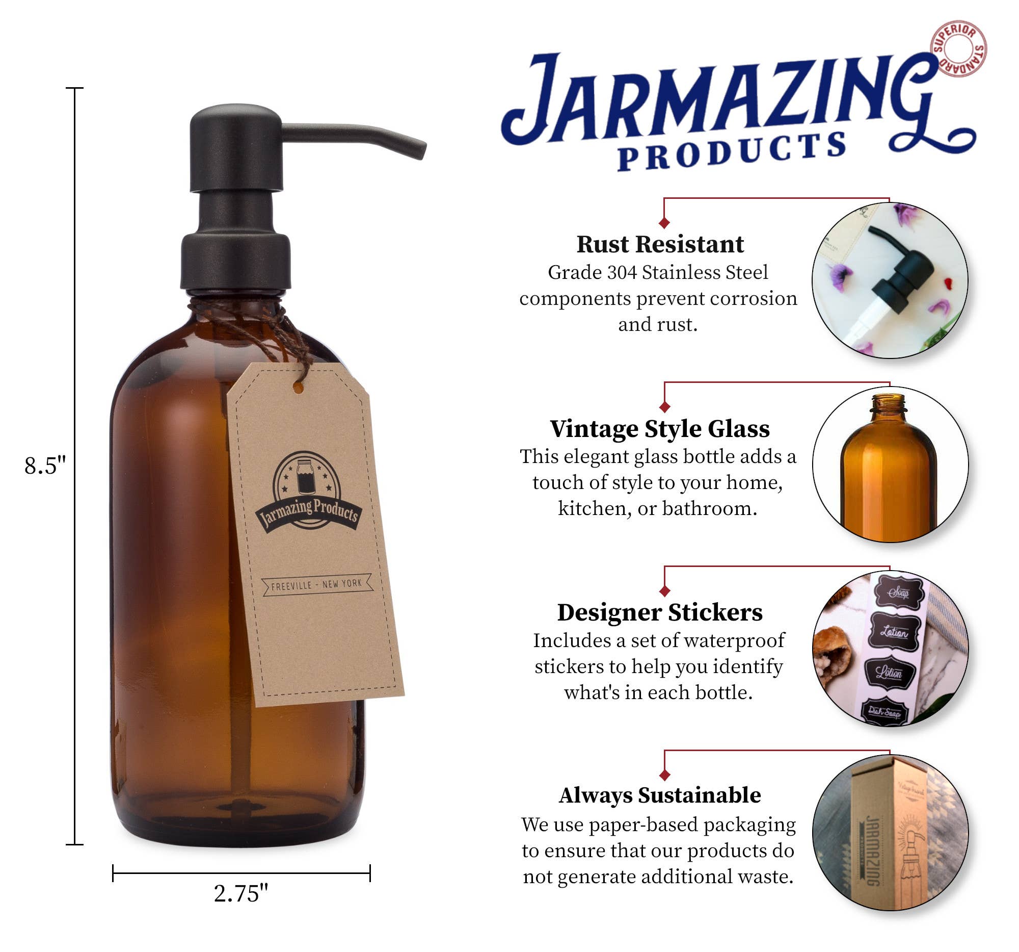 Amber glass 16oz bottle dispenser pump detail