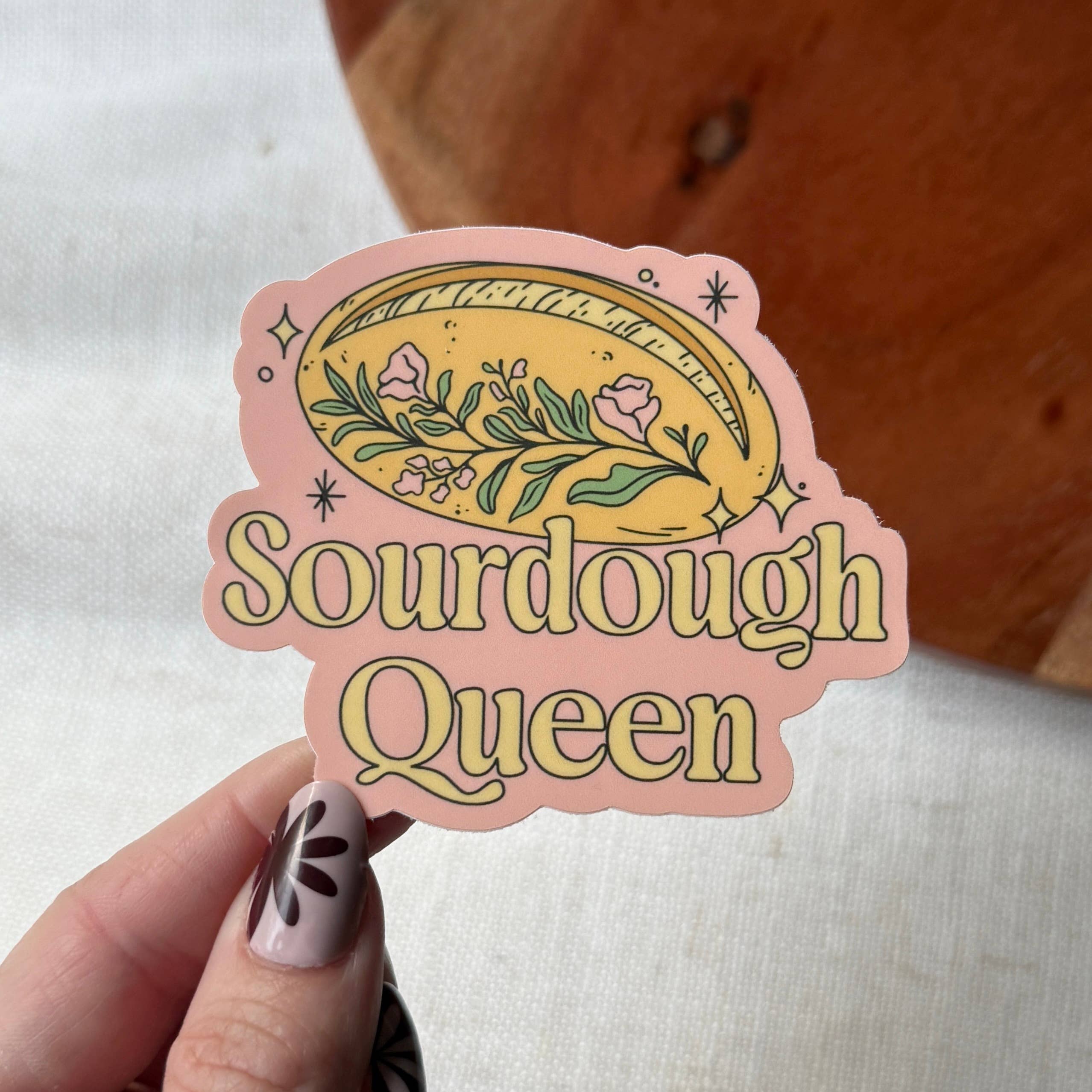 Sourdough Queen sticker with bread and crown design