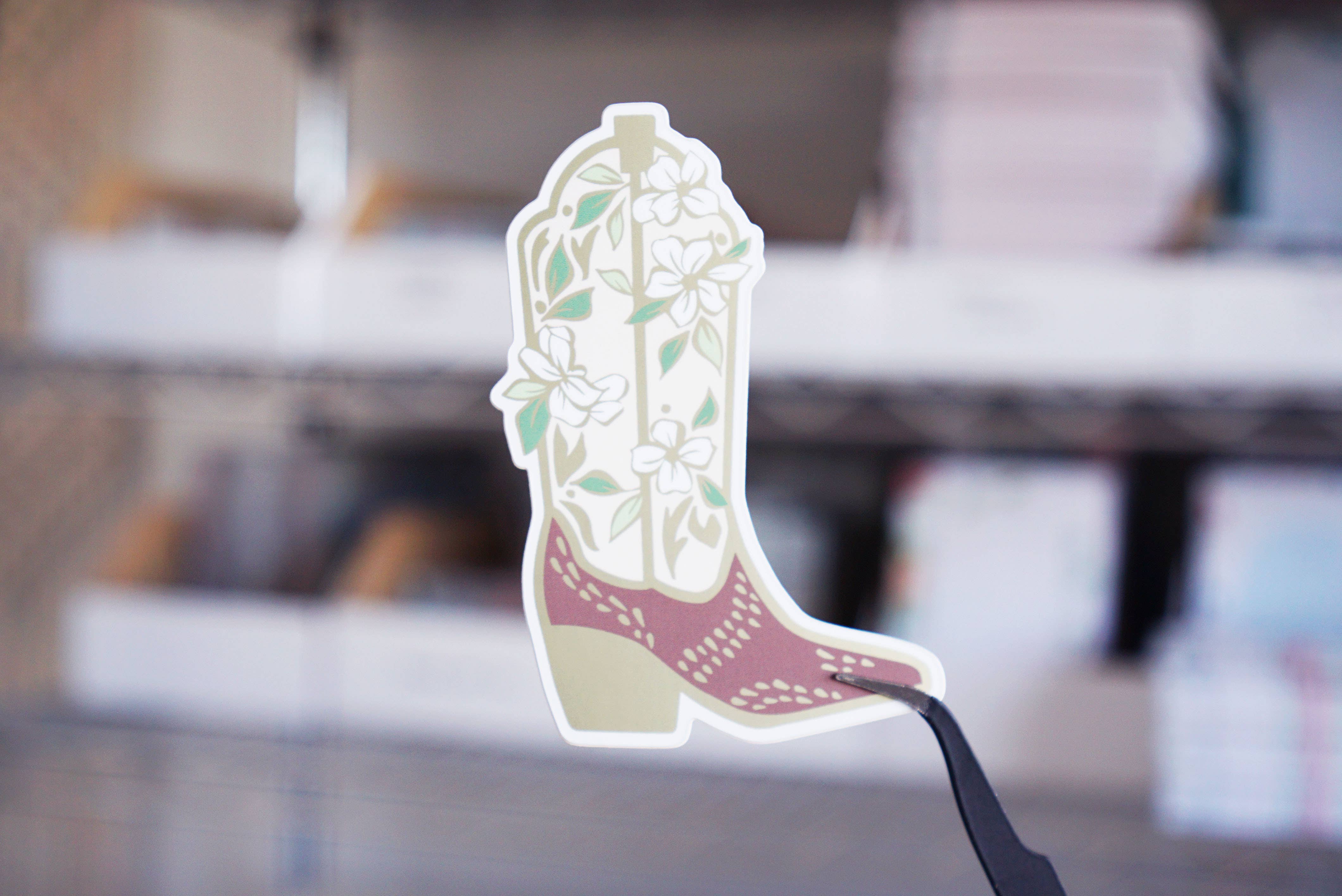 Western cowgirl boot gold metallic matte vinyl sticker