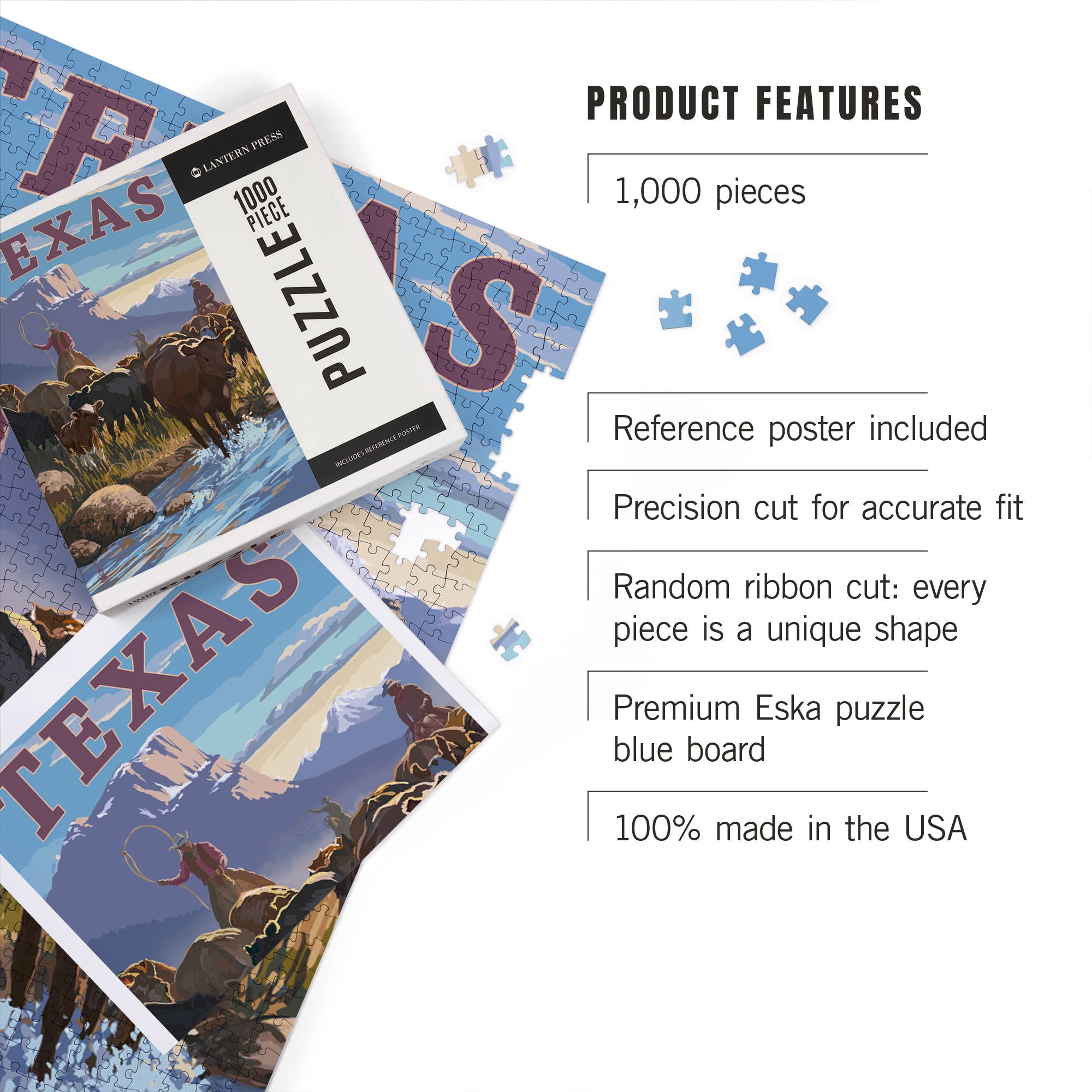 1000 PIECE PUZZLE Texas, Cowboy Cattle Drive Scene