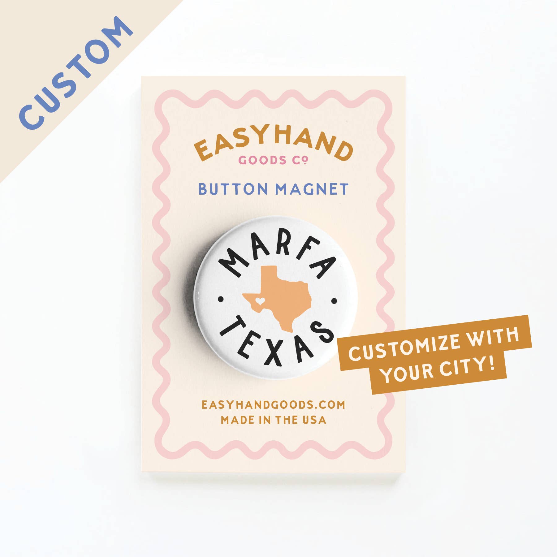 Custom City and State button pin back view