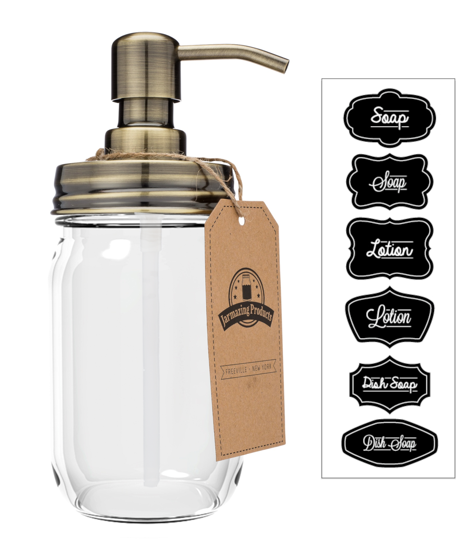 Clear 16oz mason jar soap dispenser with pump
