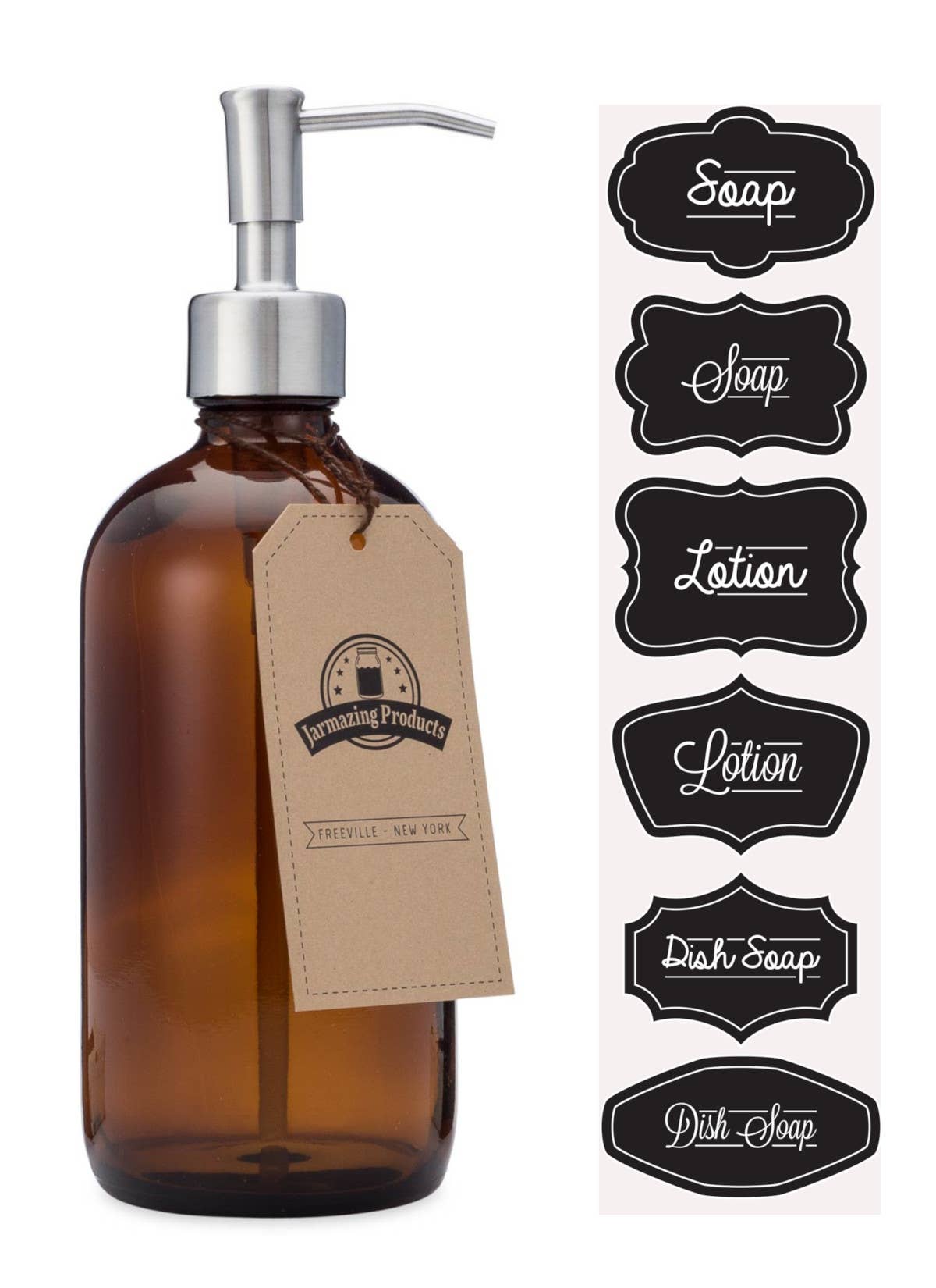Amber glass 16oz lotion dispenser styled view
