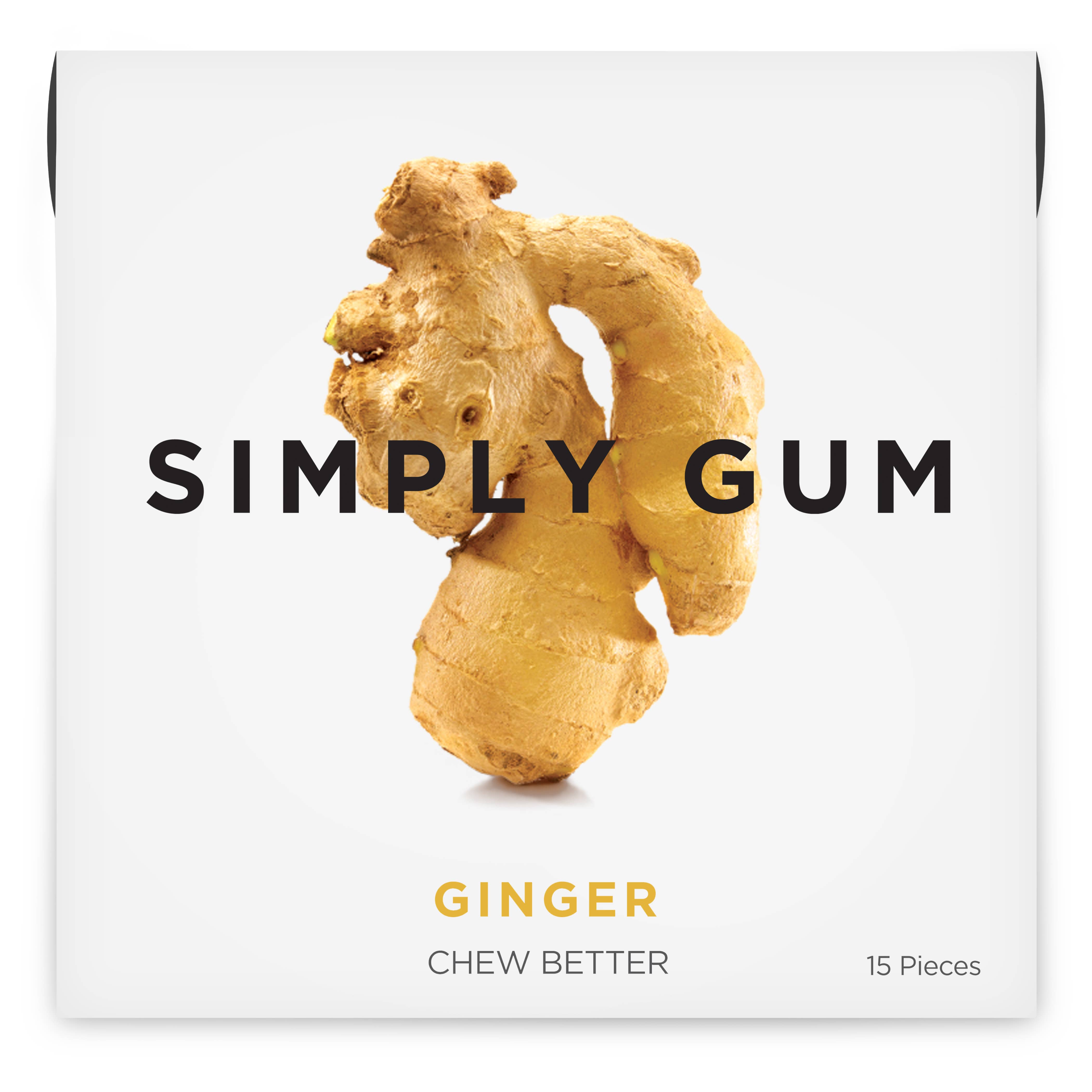 Ginger chewing gum package back with ingredient details