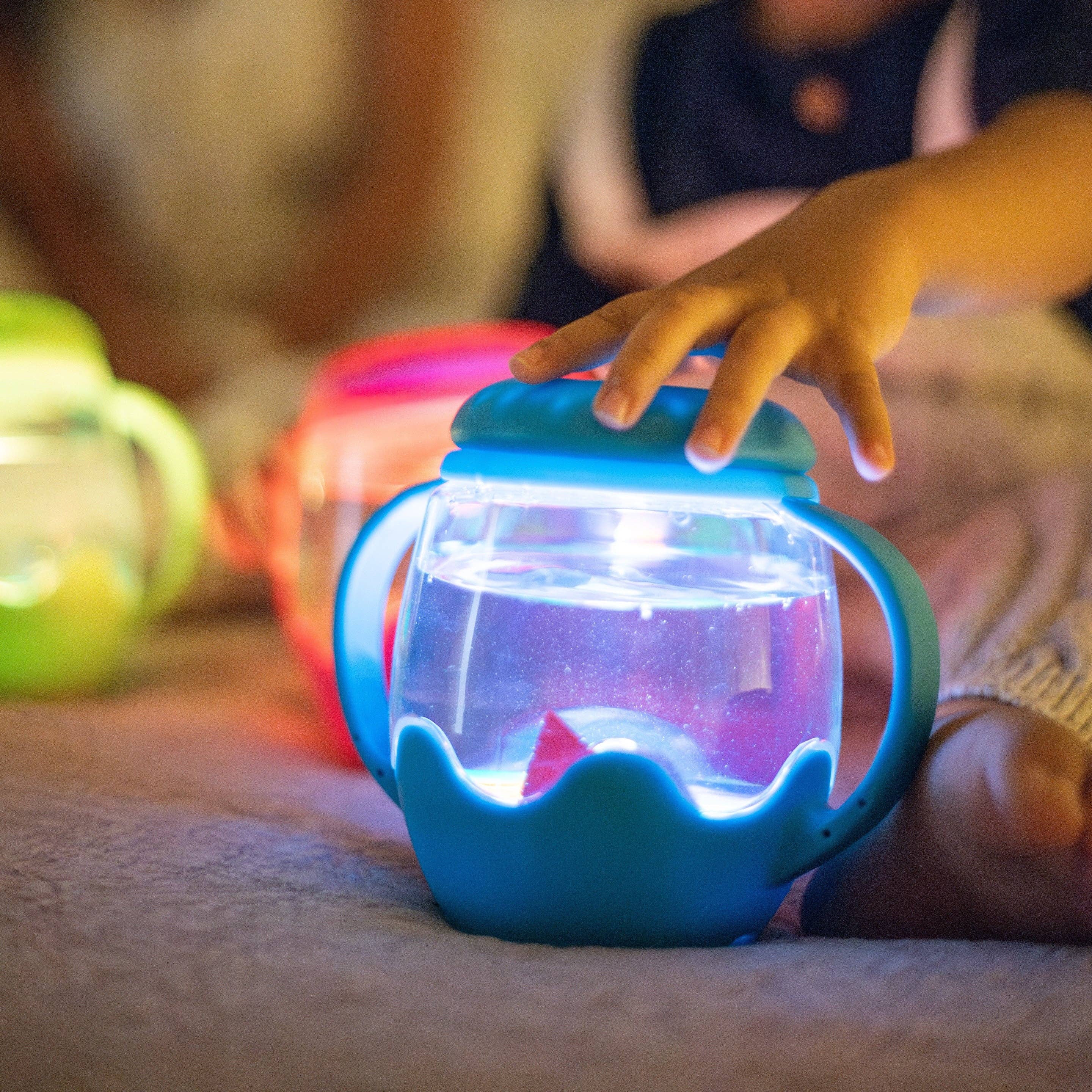 Glo Pals Mini Sensory Jar blue bundle contents close-up