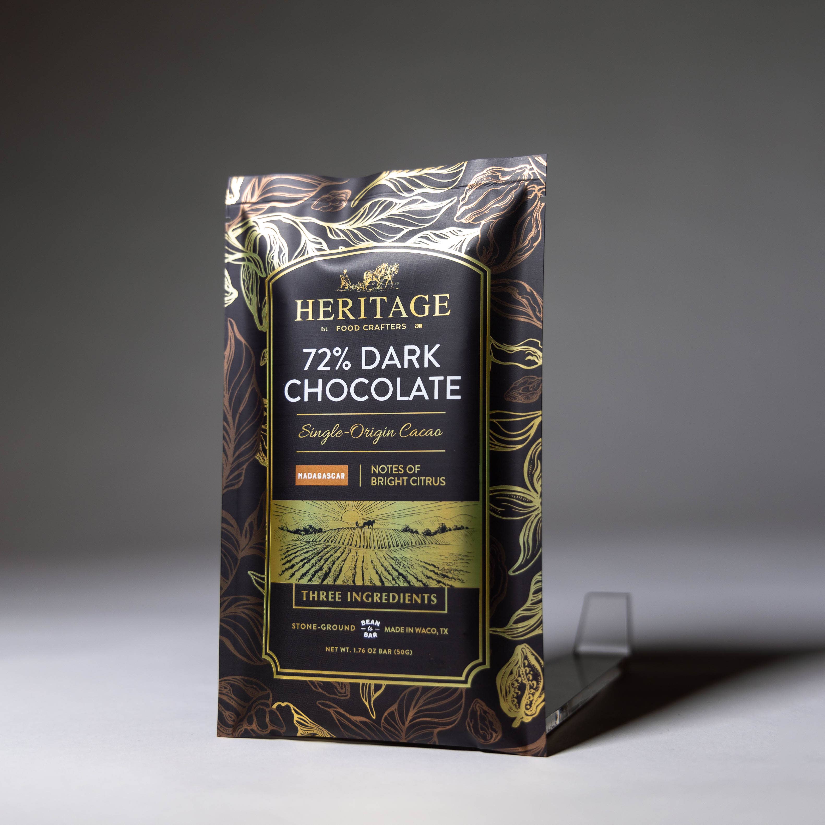 72% Madagascar Dark 50g craft chocolate bar unwrapped