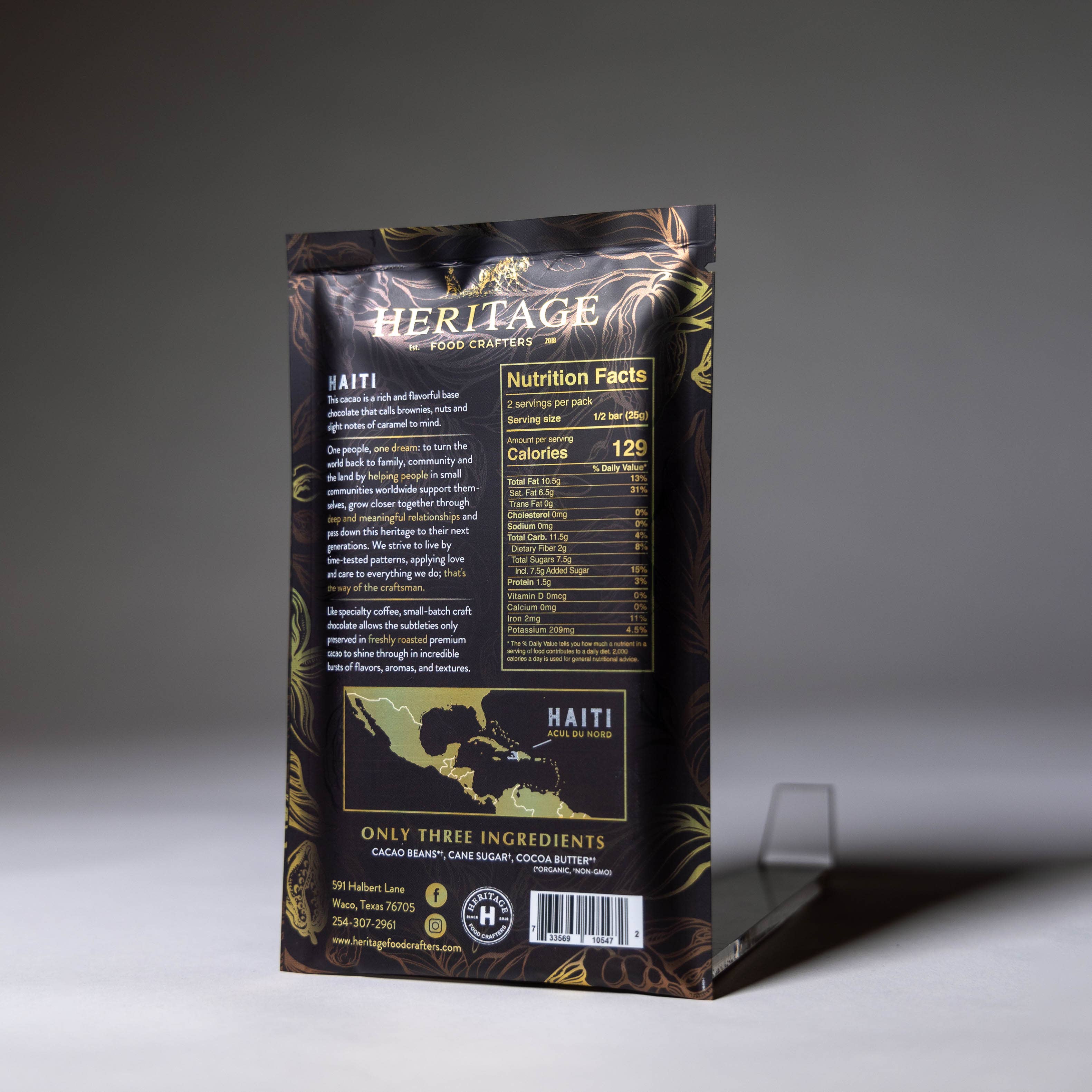 70% Haiti Dark 50g craft chocolate bar front packaging