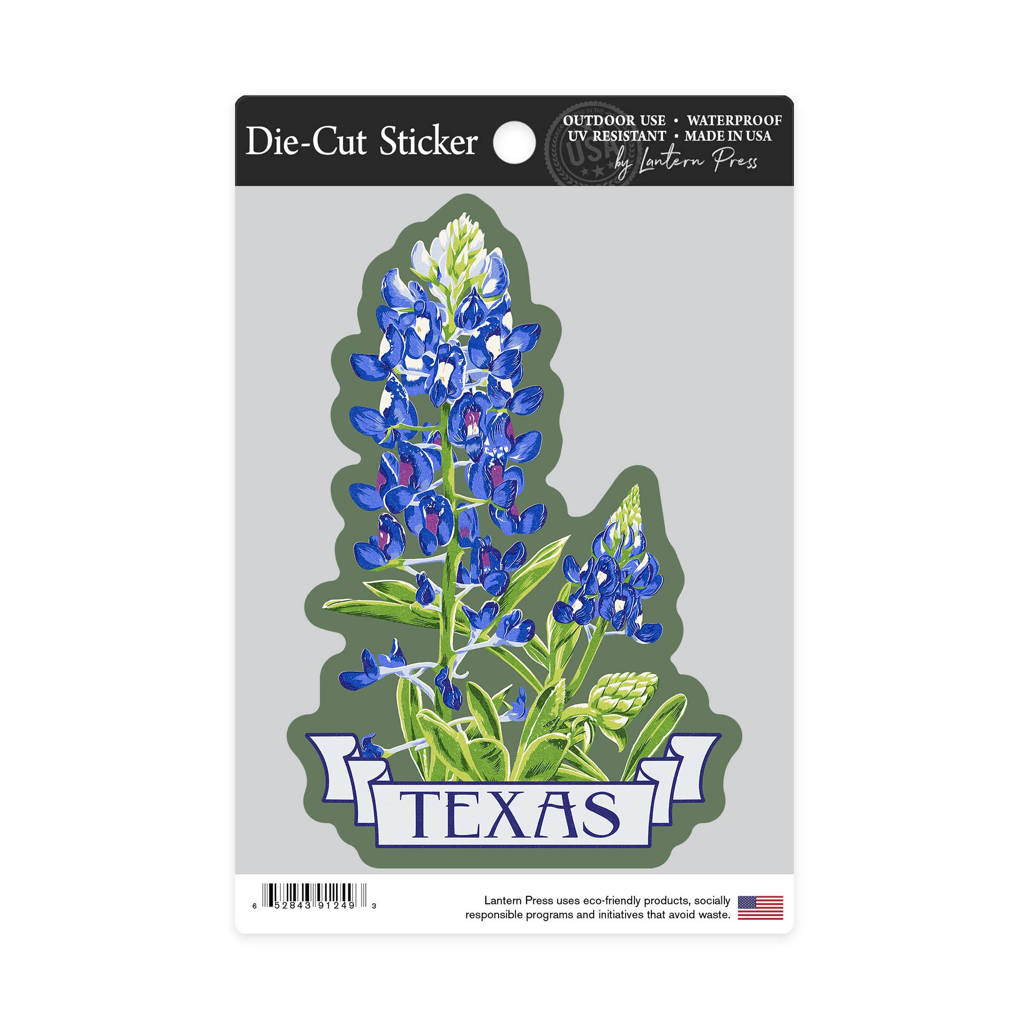 DIE CUT STICKER Texas, Bluebonnet, Letterpress