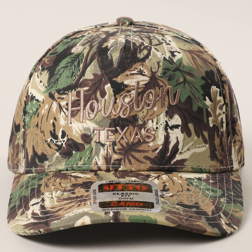 Camo embroidered cap customized with city and state name