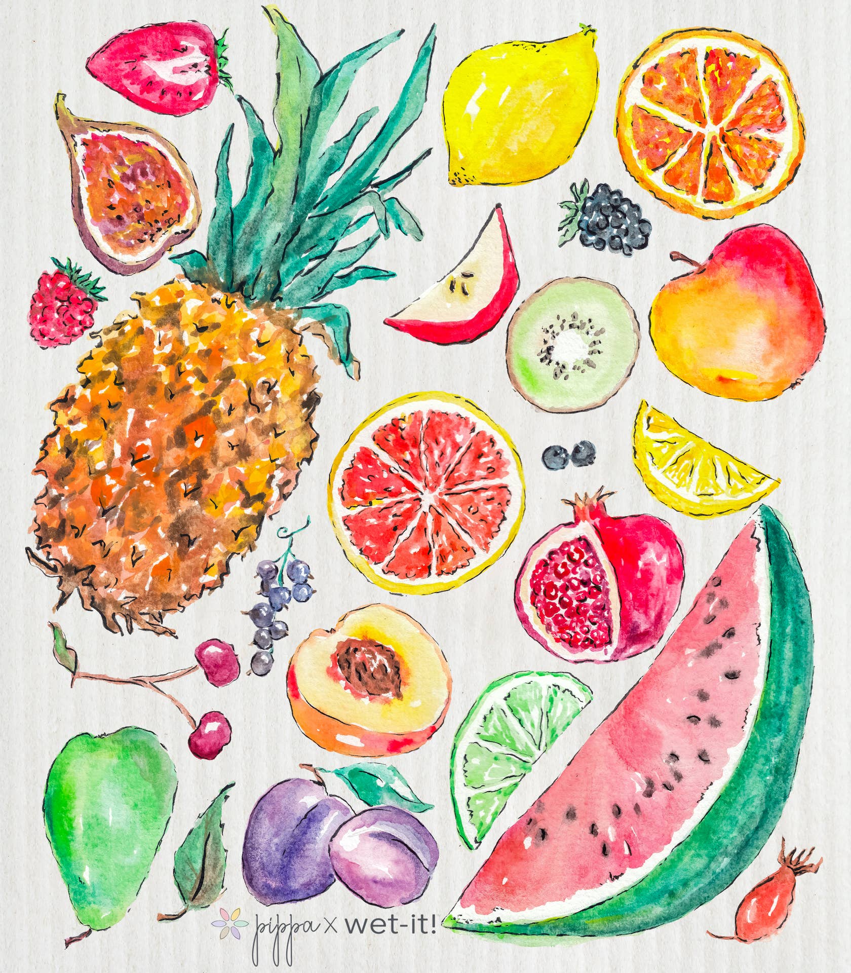 Tutti Frutti Swedish cloth with colorful fruit design