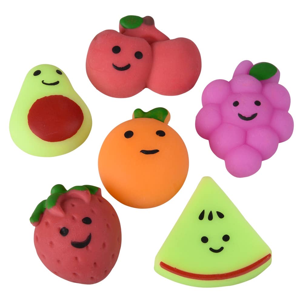Squishy Stretchy Fruit Cup toy pieces close-up