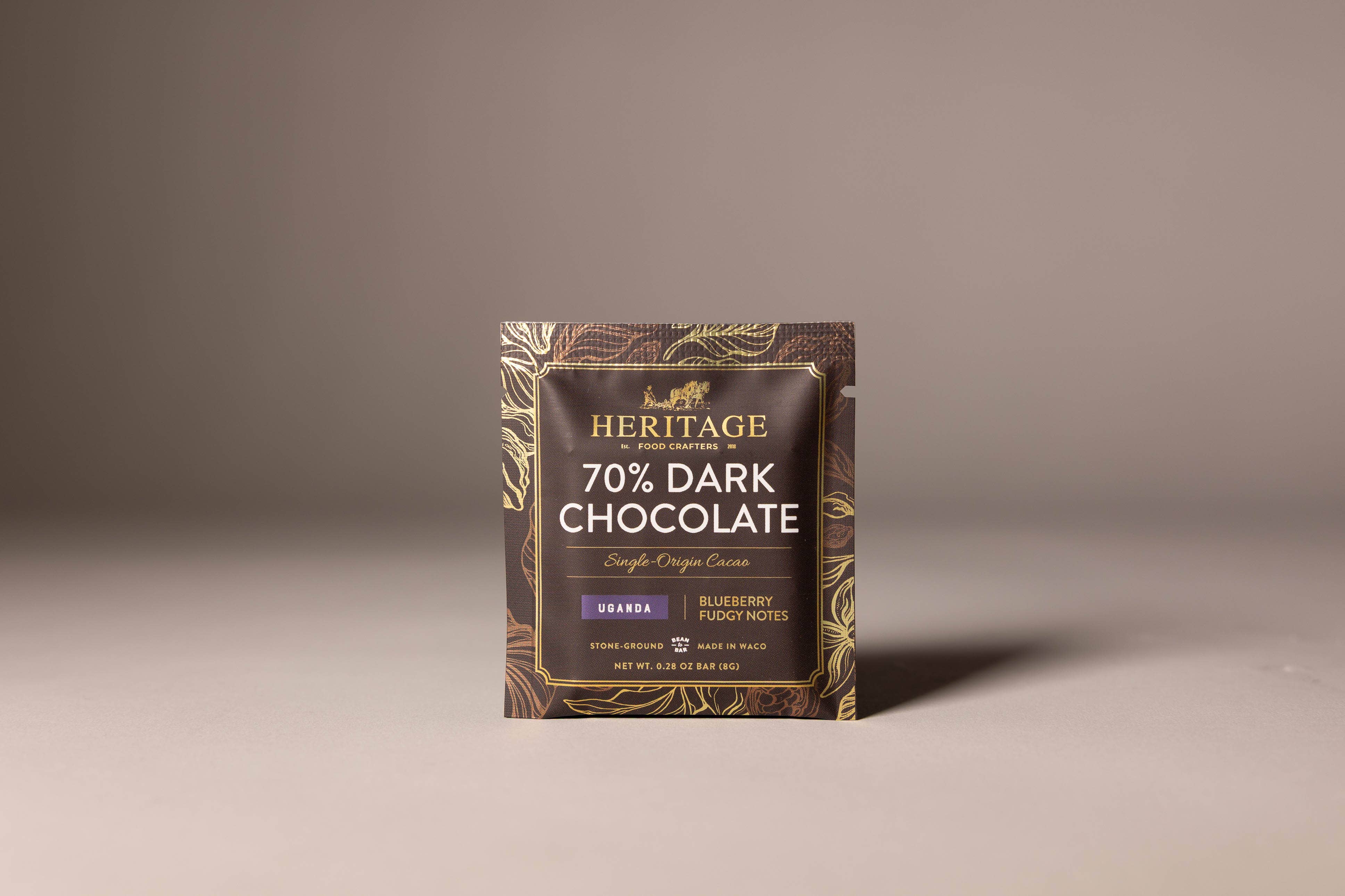 70% Uganda Dark craft chocolate 8g bar wrapped