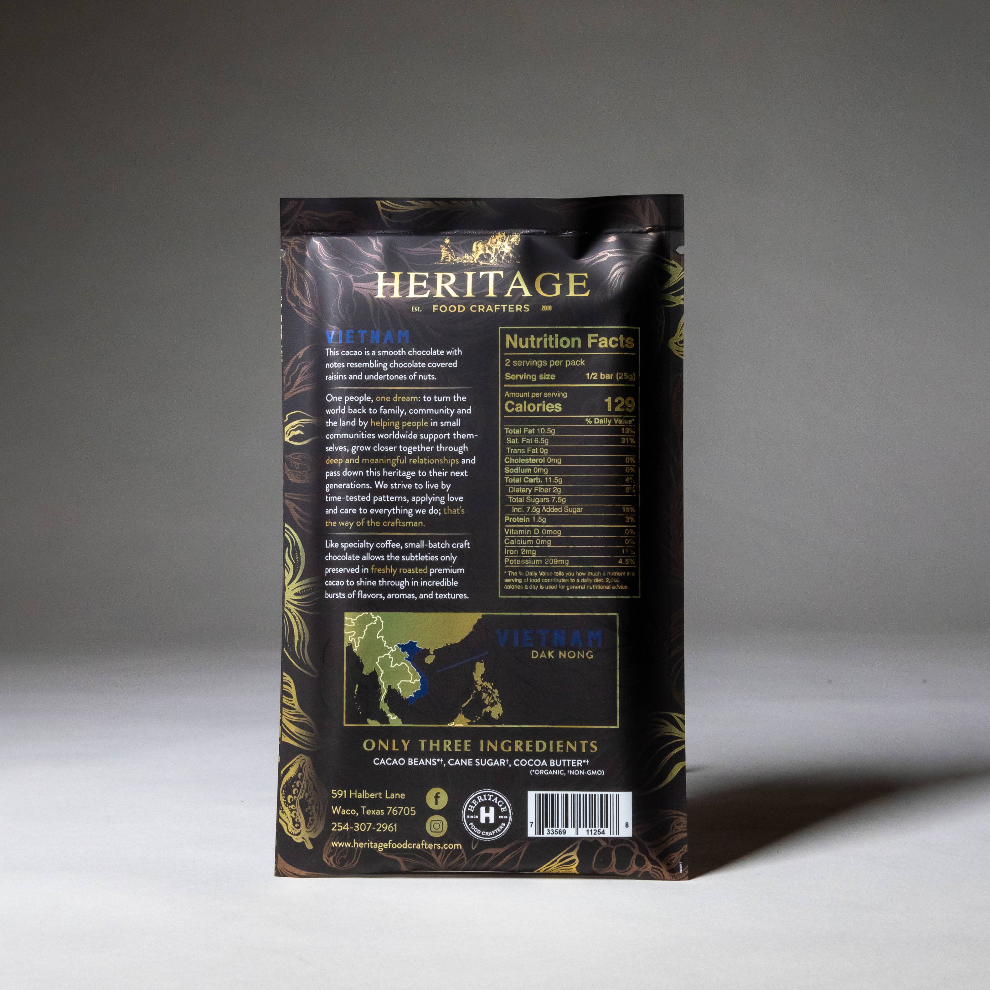 70% Vietnam Dark award-winning craft chocolate bar close-up