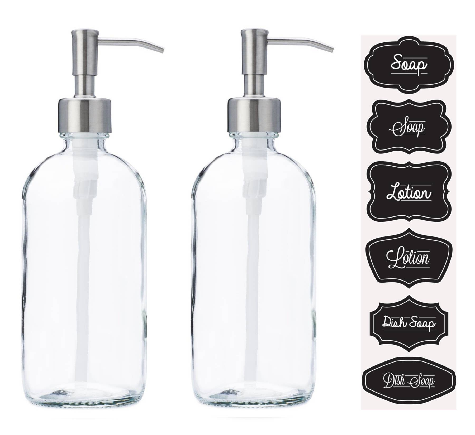 Clear Glass 16oz Bottle Soap and Lotion Dispenser