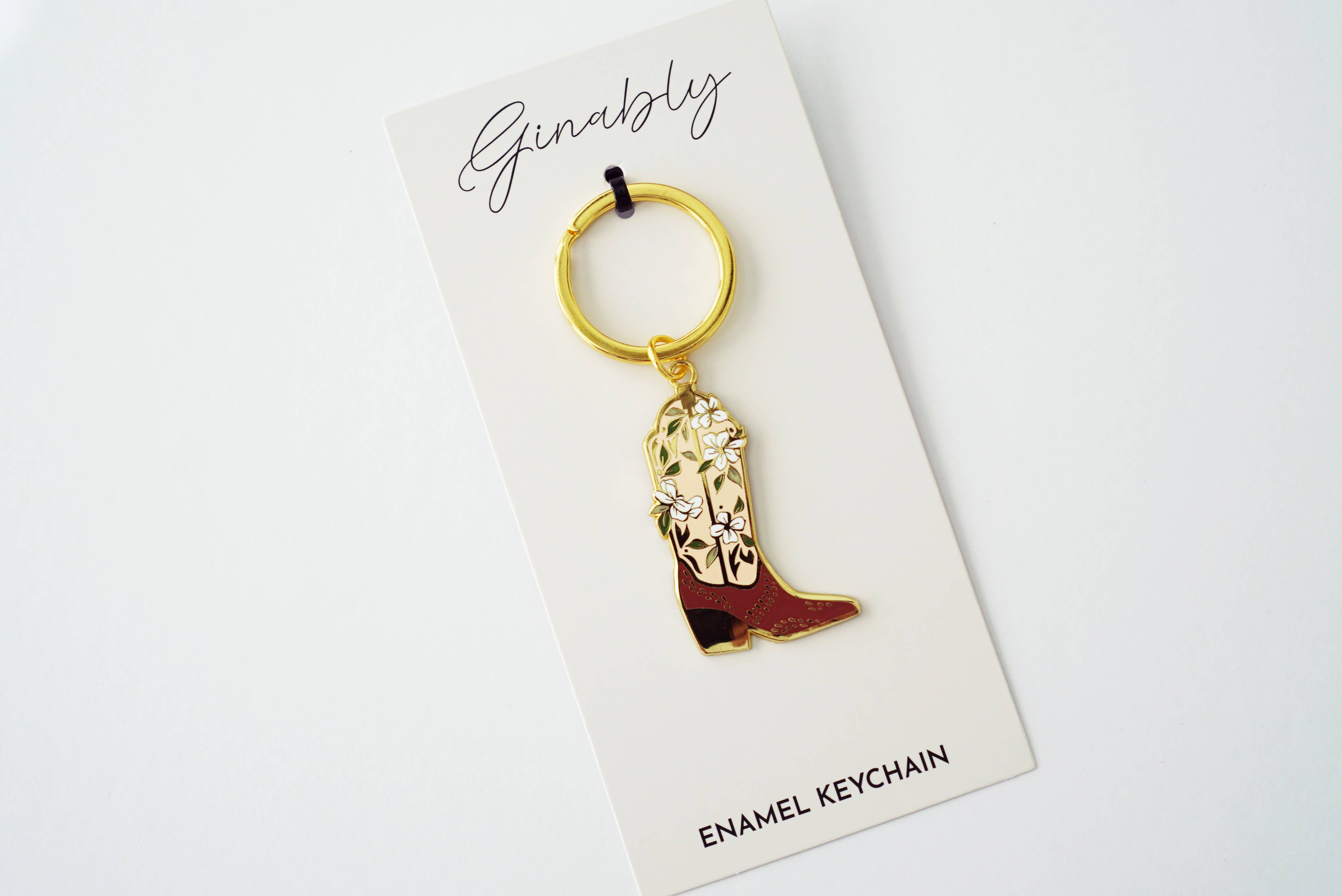 Western cowboy boot floral keychain on key ring
