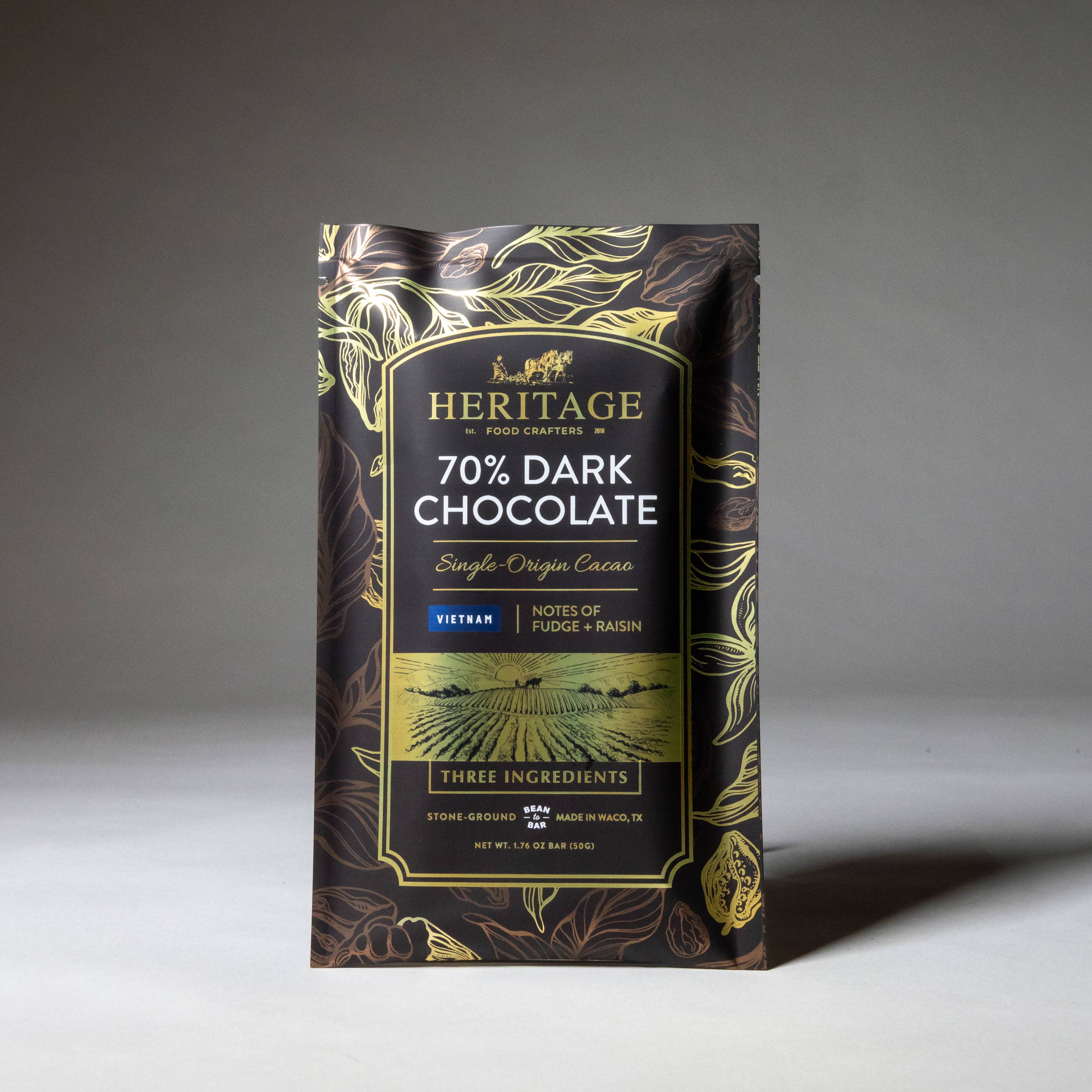 70% Vietnam Dark chocolate bar back packaging details