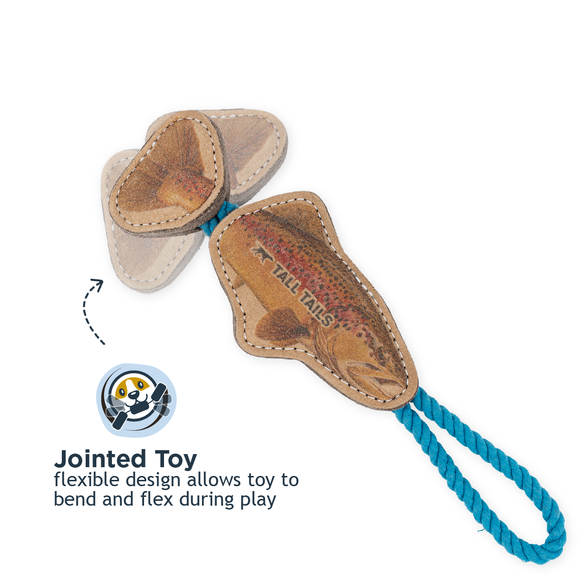 Natural Leather Jointed Trout Tug Dog Toy