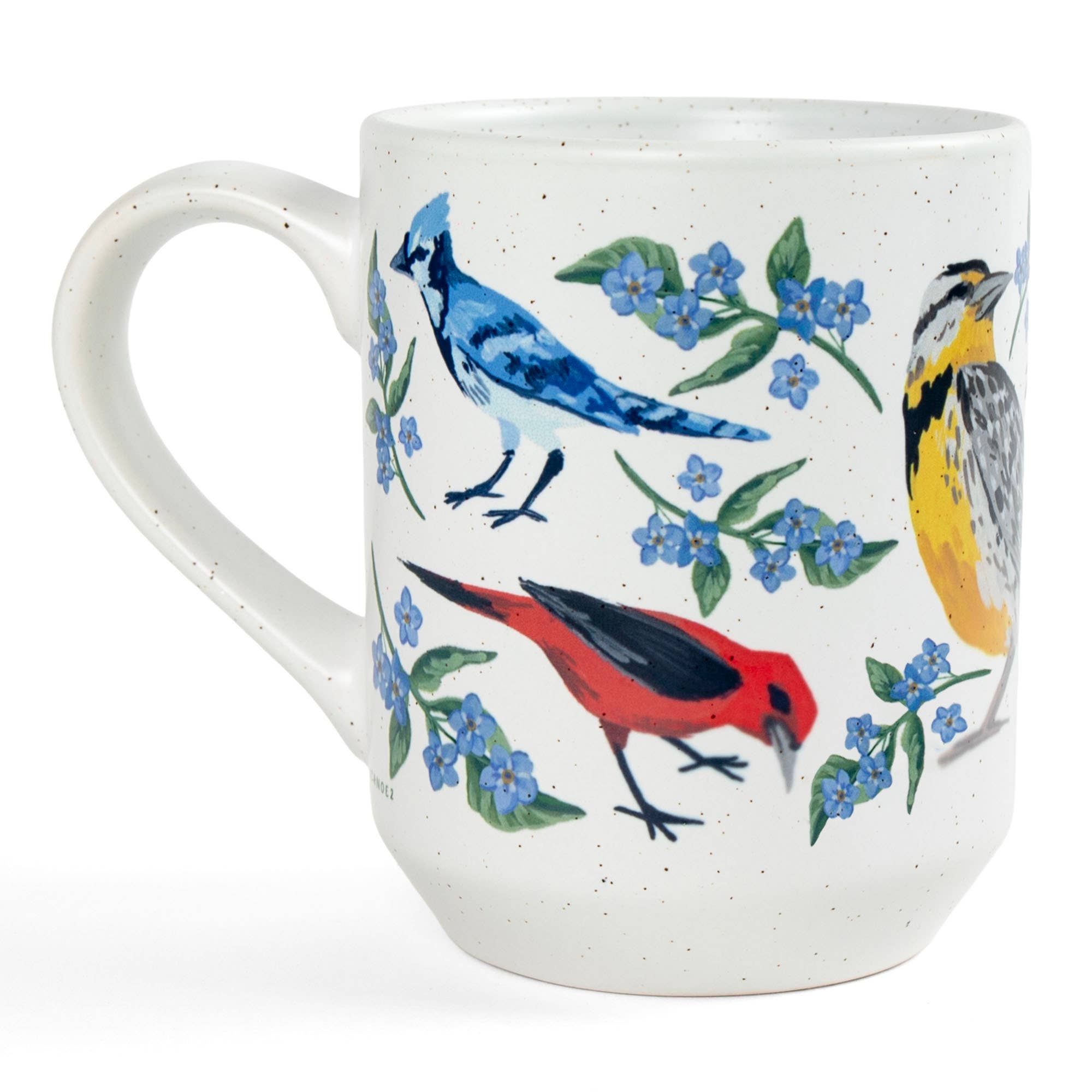 Feathered Friends birds ceramic mug front view