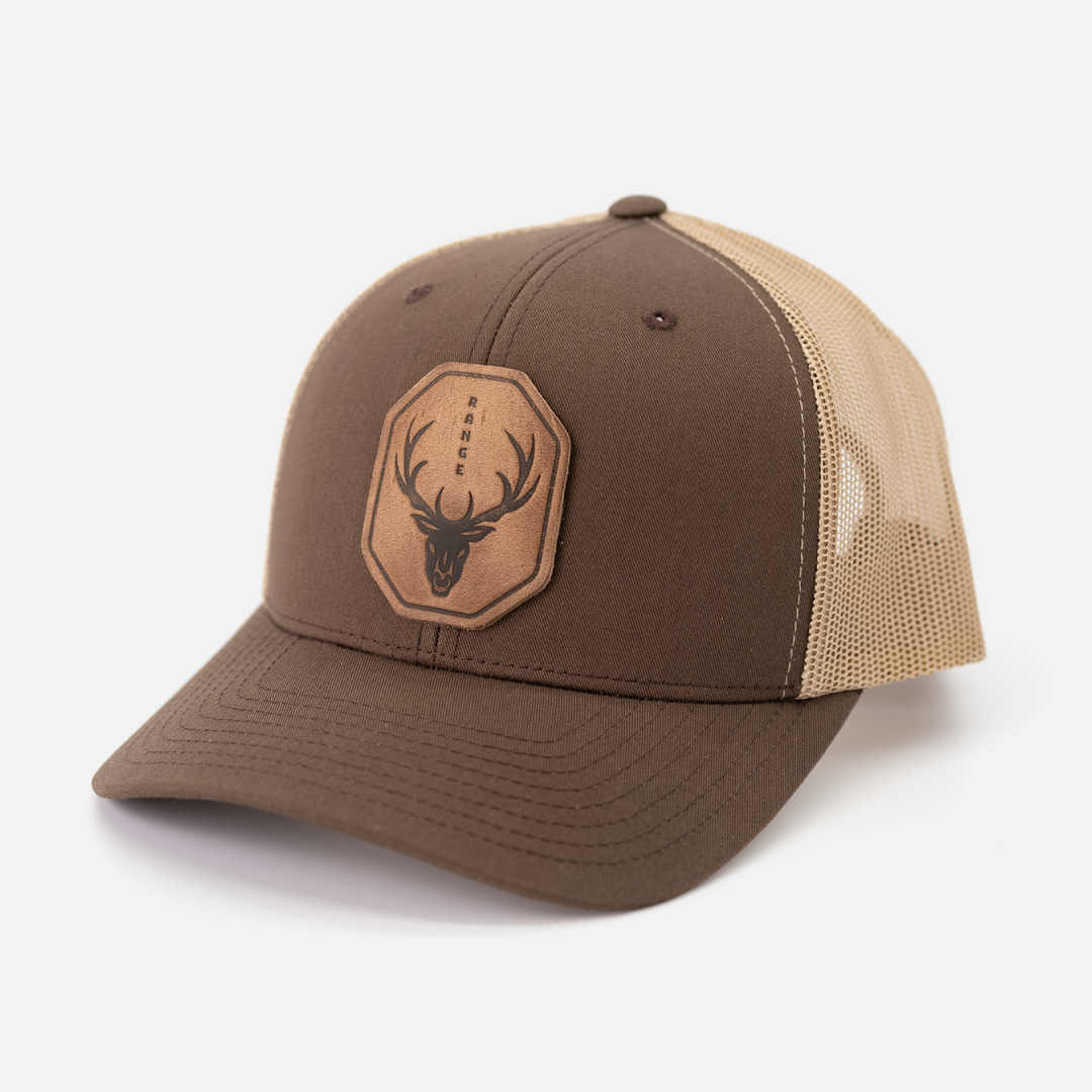 Range Skull Hat | Leather Patch Trucker Hat