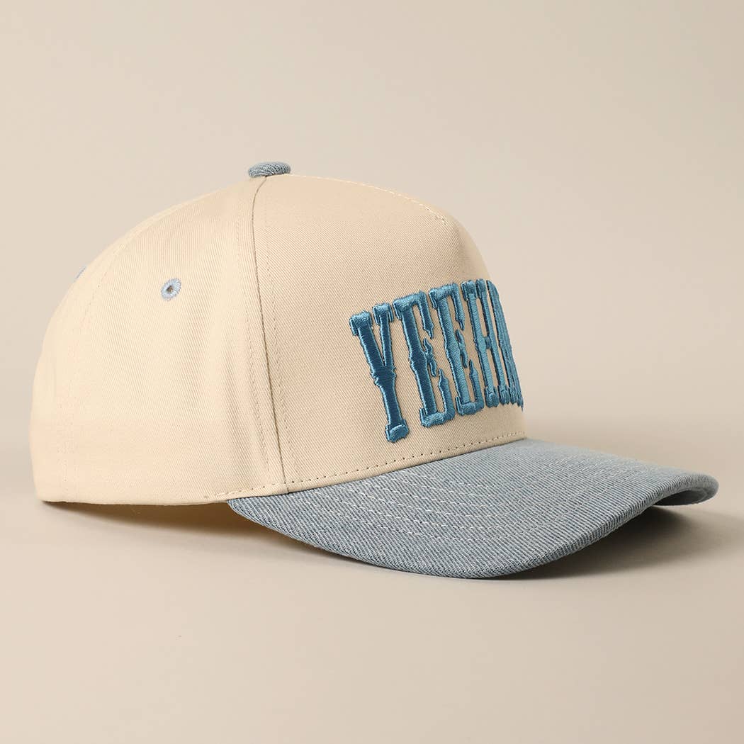 YEEHAW two-tone embroidered trucker hat embroidery close-up