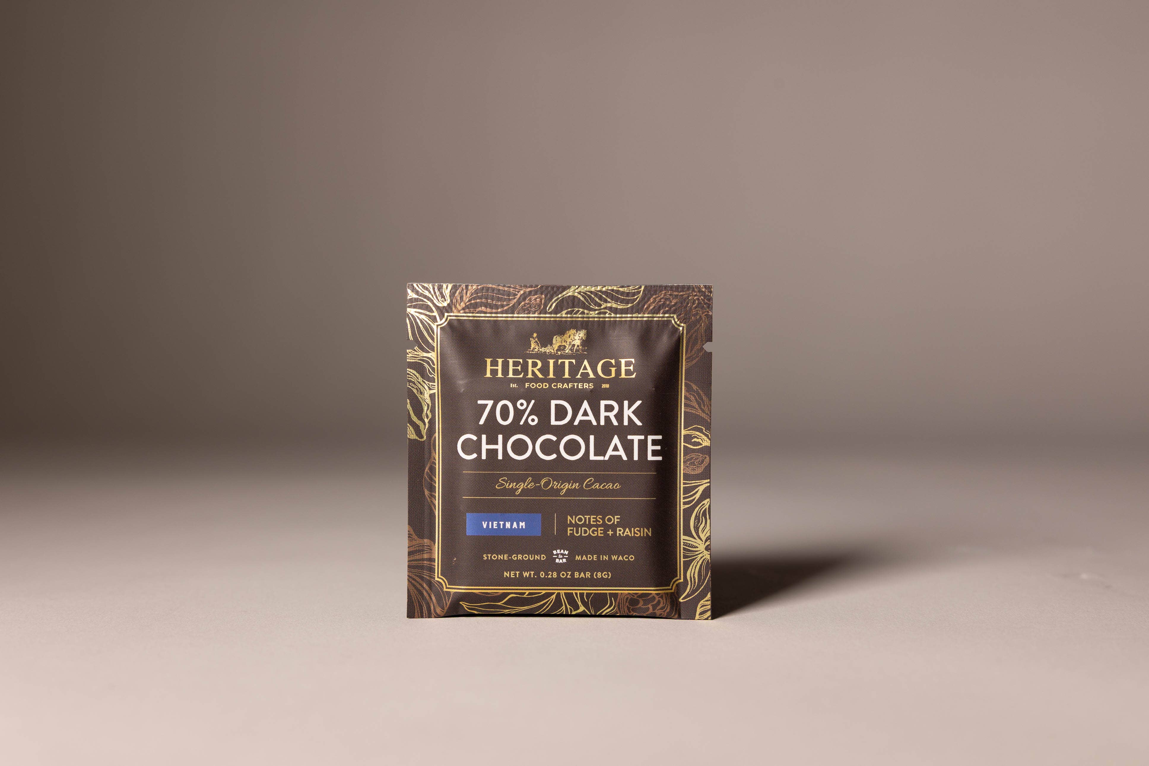 70% Vietnam Dark craft chocolate 8g bar wrapped