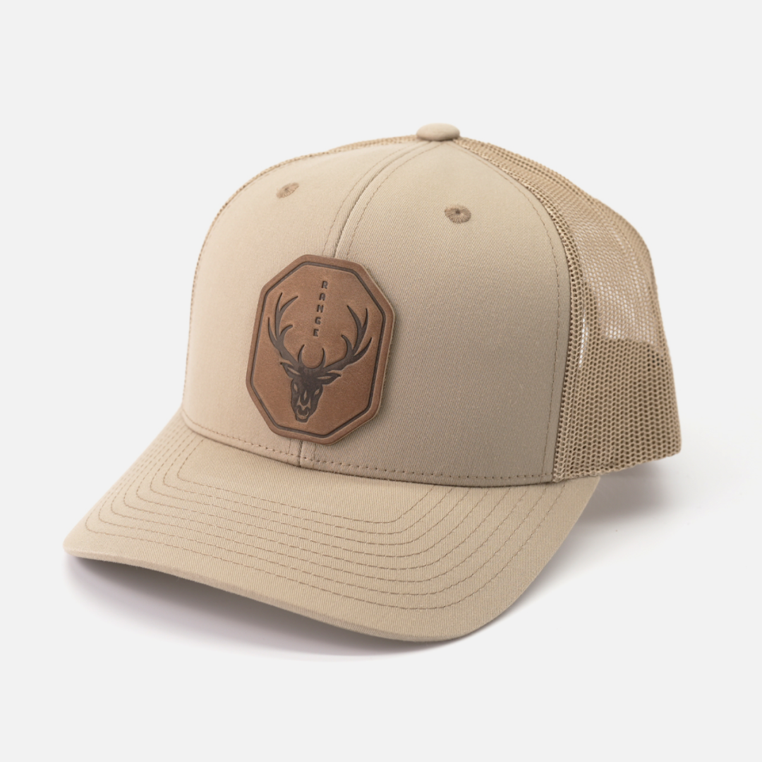 Range Skull Hat | Leather Patch Trucker Hat