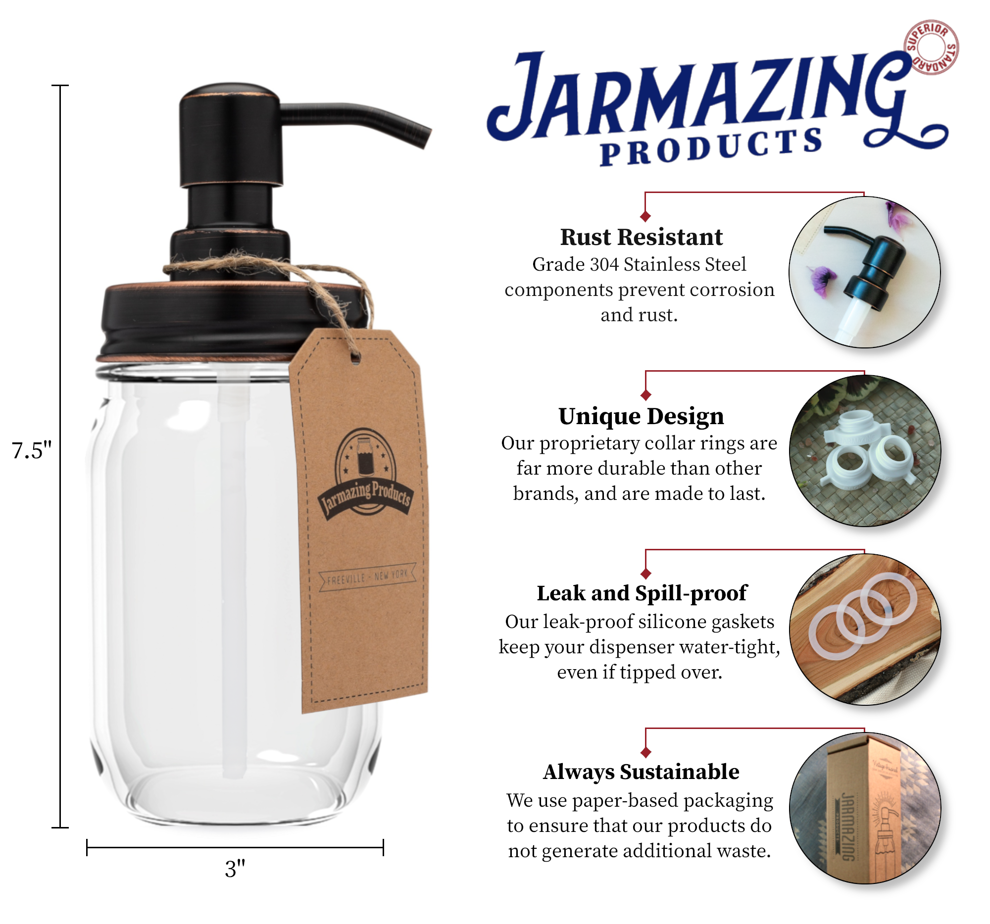 Clear mason jar soap dispenser pump detail