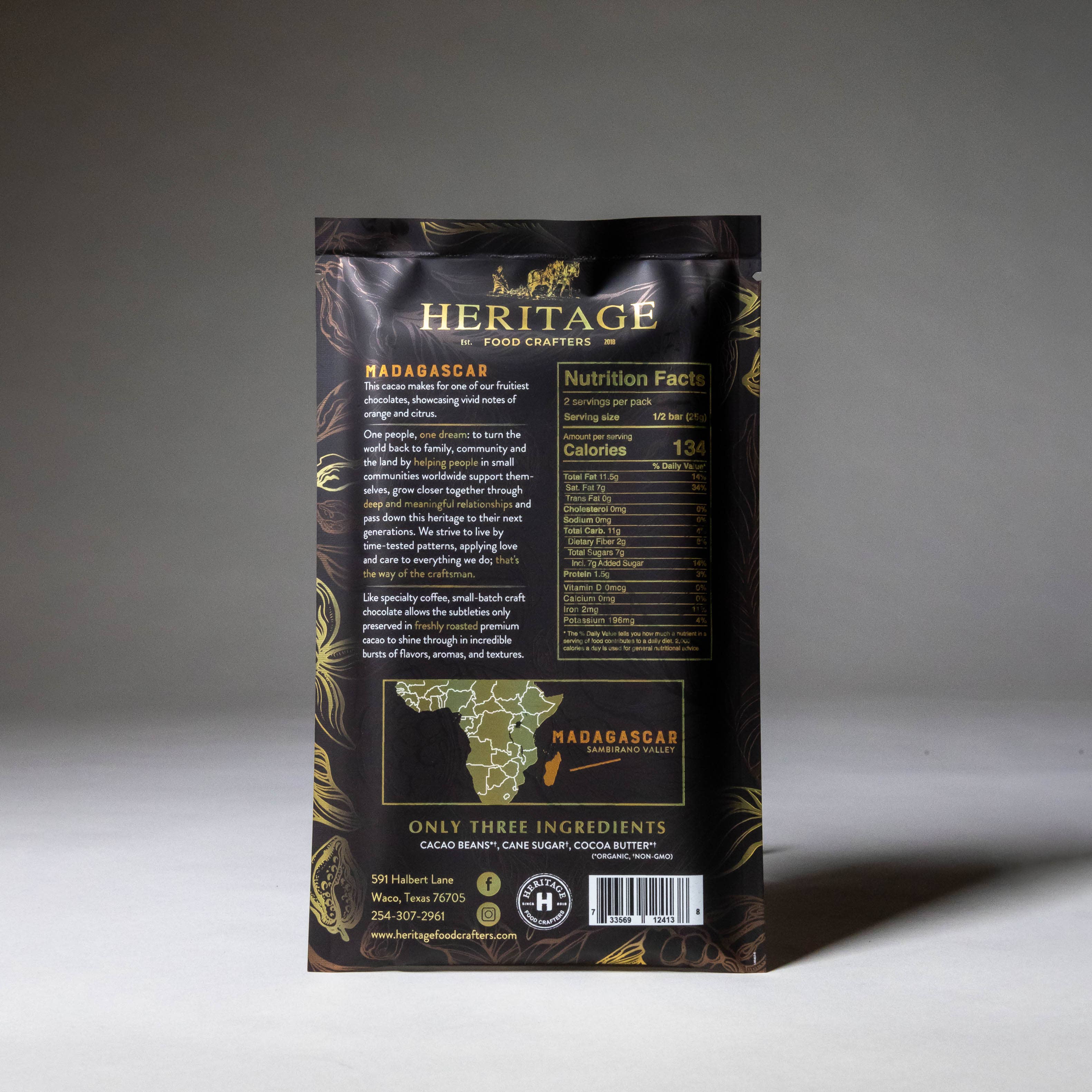 72% Madagascar Dark 50g craft chocolate bar ingredients