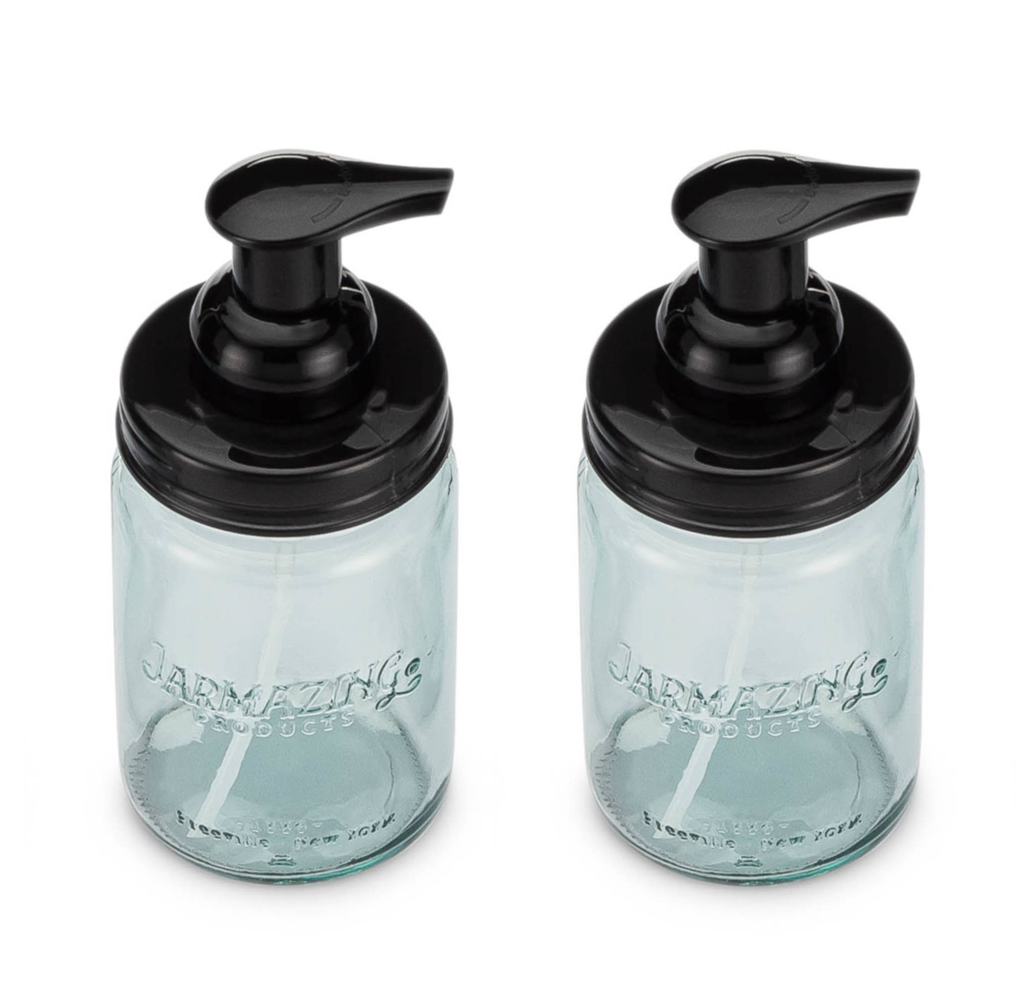 Blue glass mason jar foaming dispenser two-pack packaging