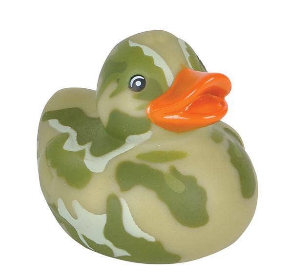Camo Rubber Duckies bath toys close-up