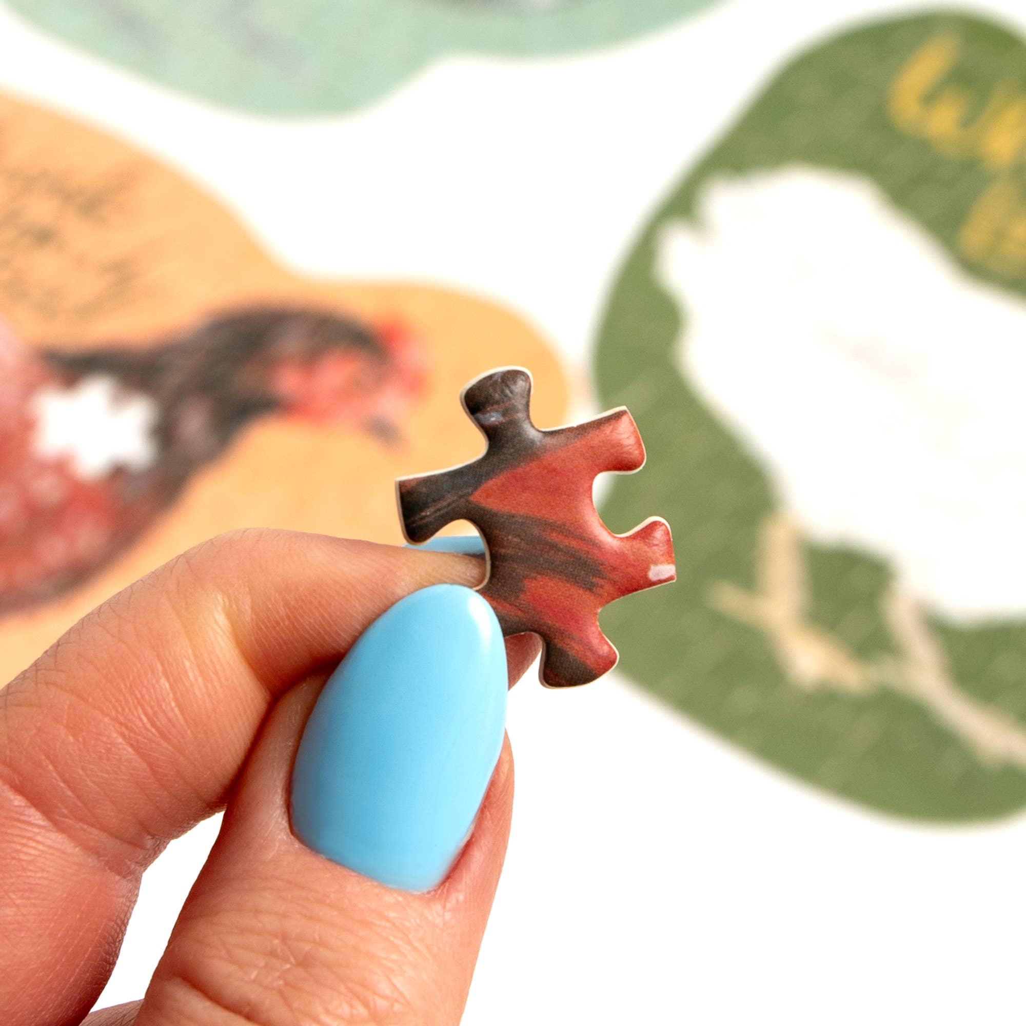 Chicken Meadows mini puzzle pieces spread out