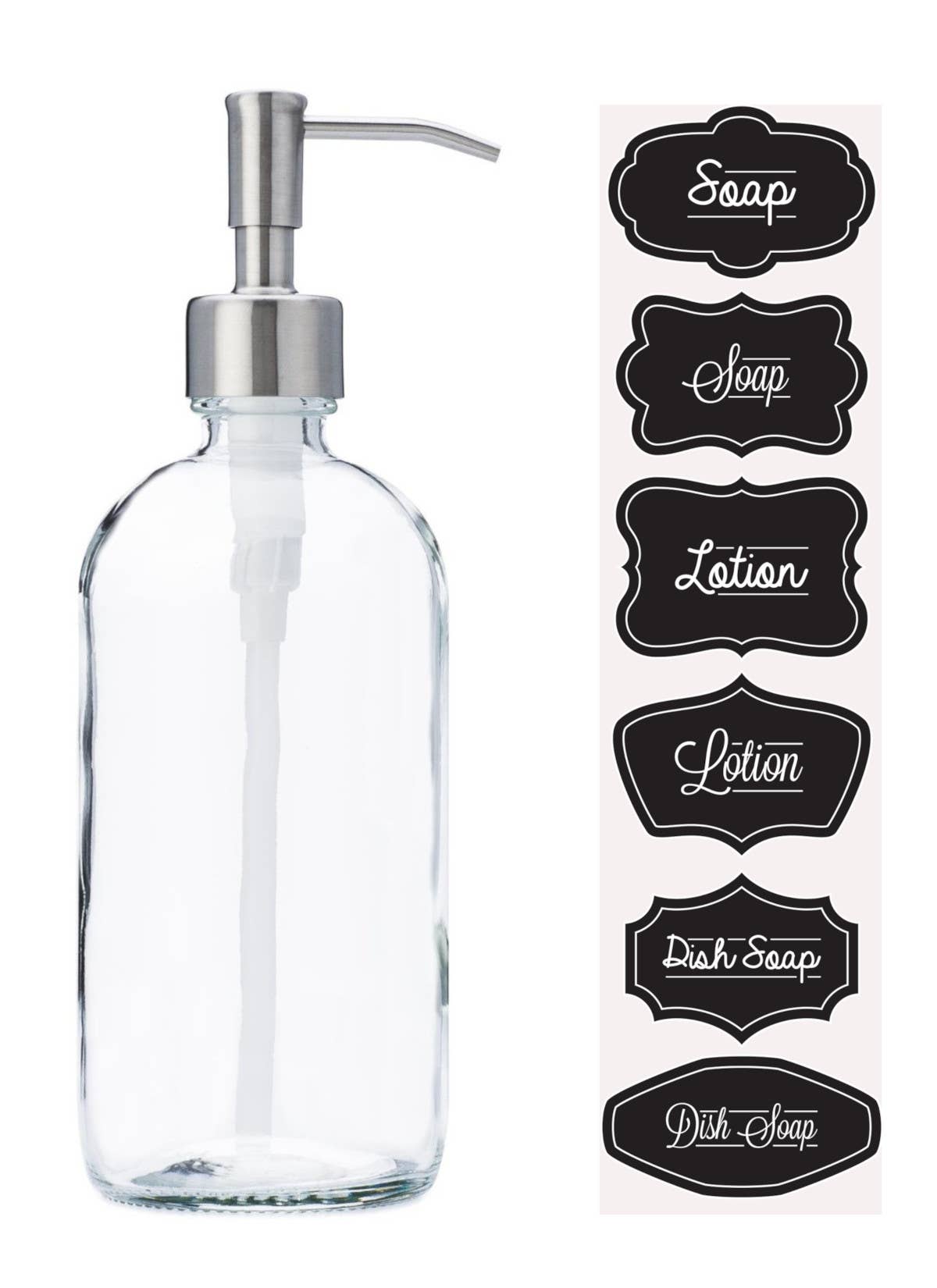 Clear Glass 16oz Bottle Soap and Lotion Dispenser