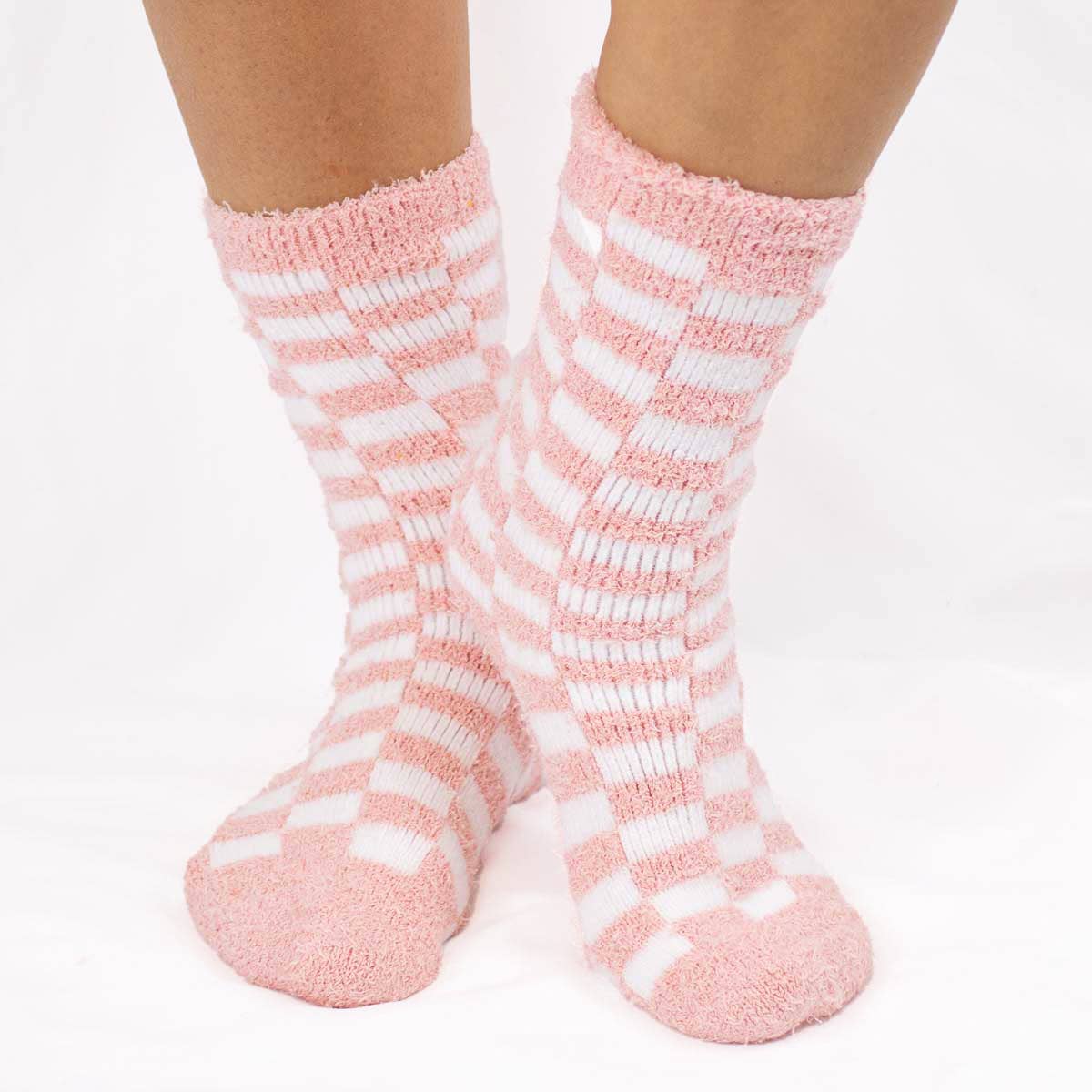 Women's Checkerboard Snuggle Socks   Pink/White   One Size