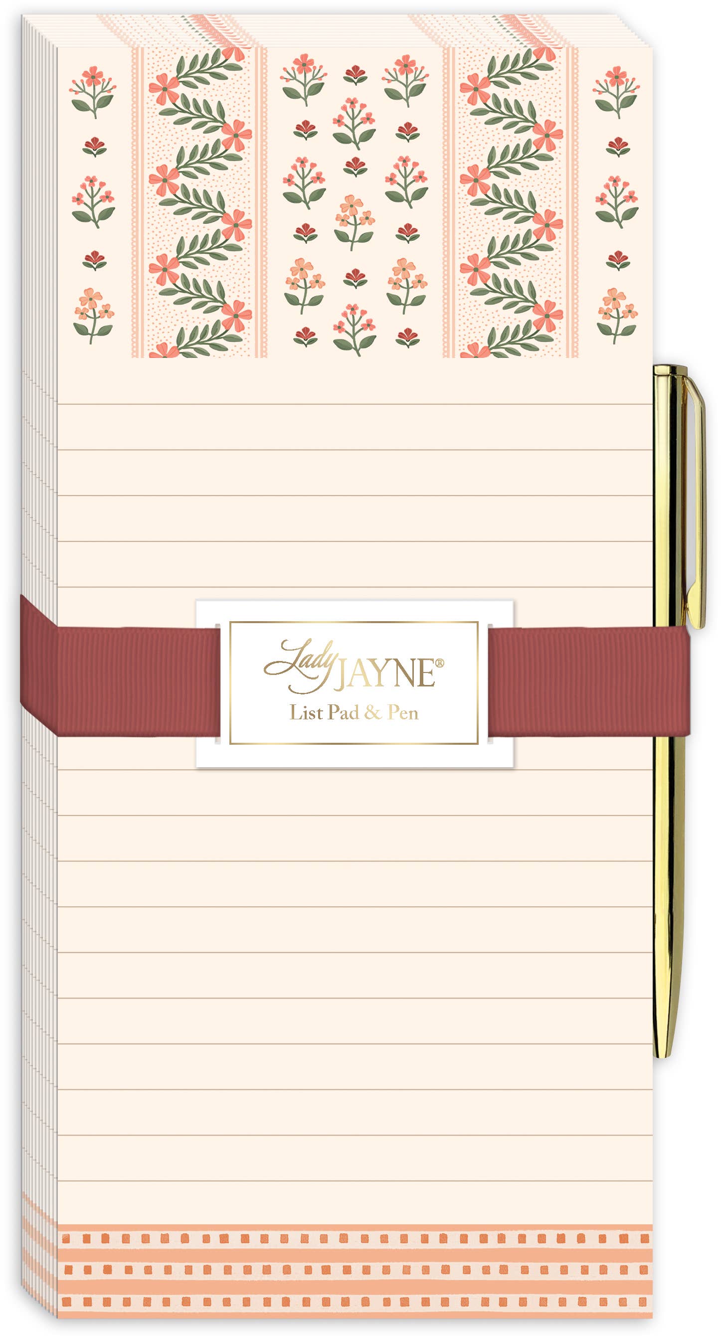 Coral Stripe Magnetic List Pad With Pen