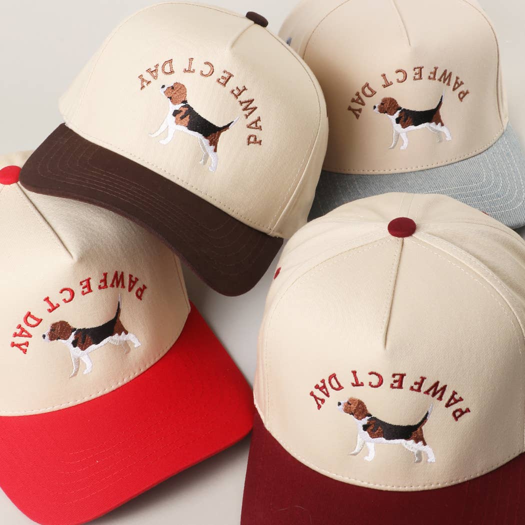 Pawfect Day beagle embroidered two-tone trucker hat front view
