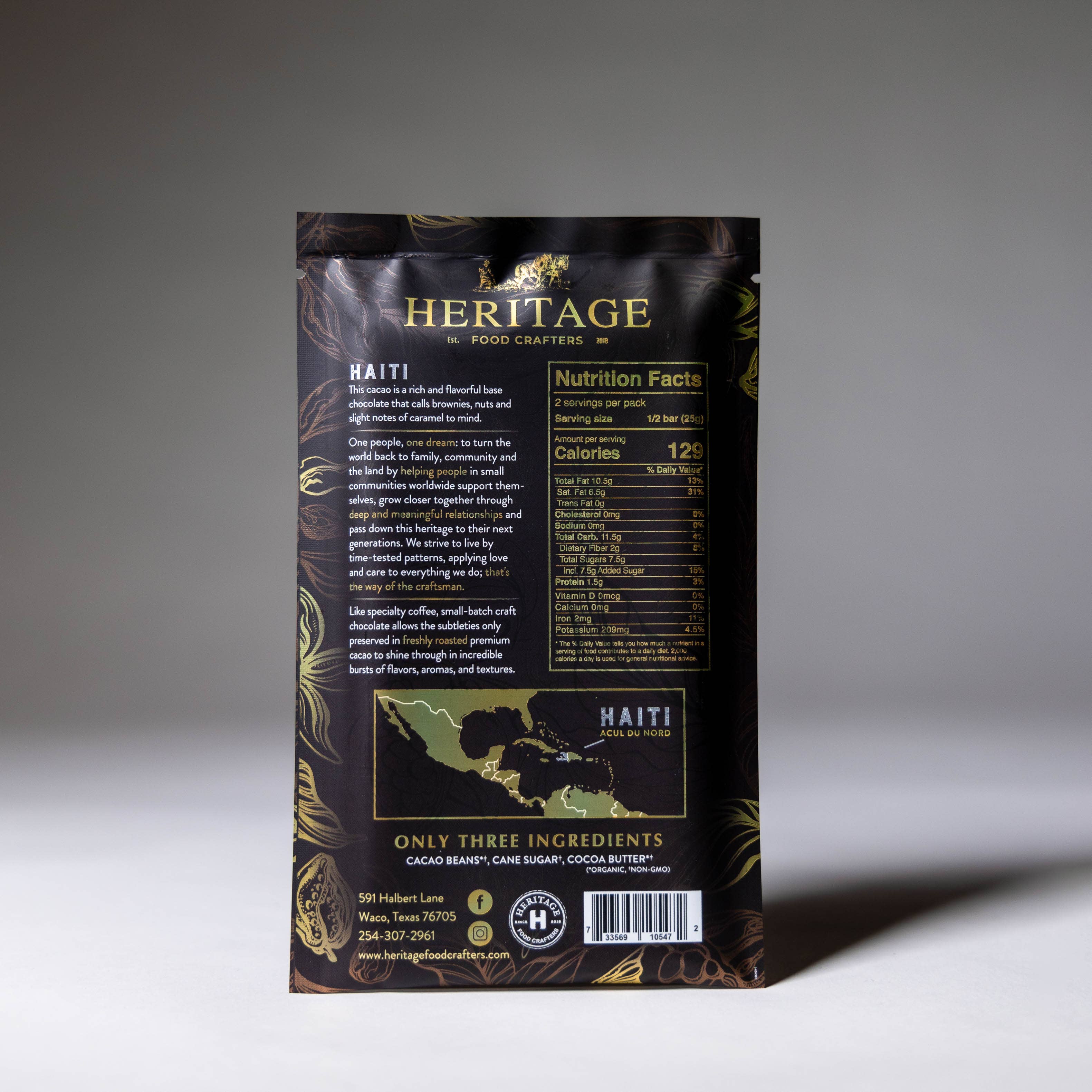 70% Haiti Dark 50g craft chocolate bar ingredients