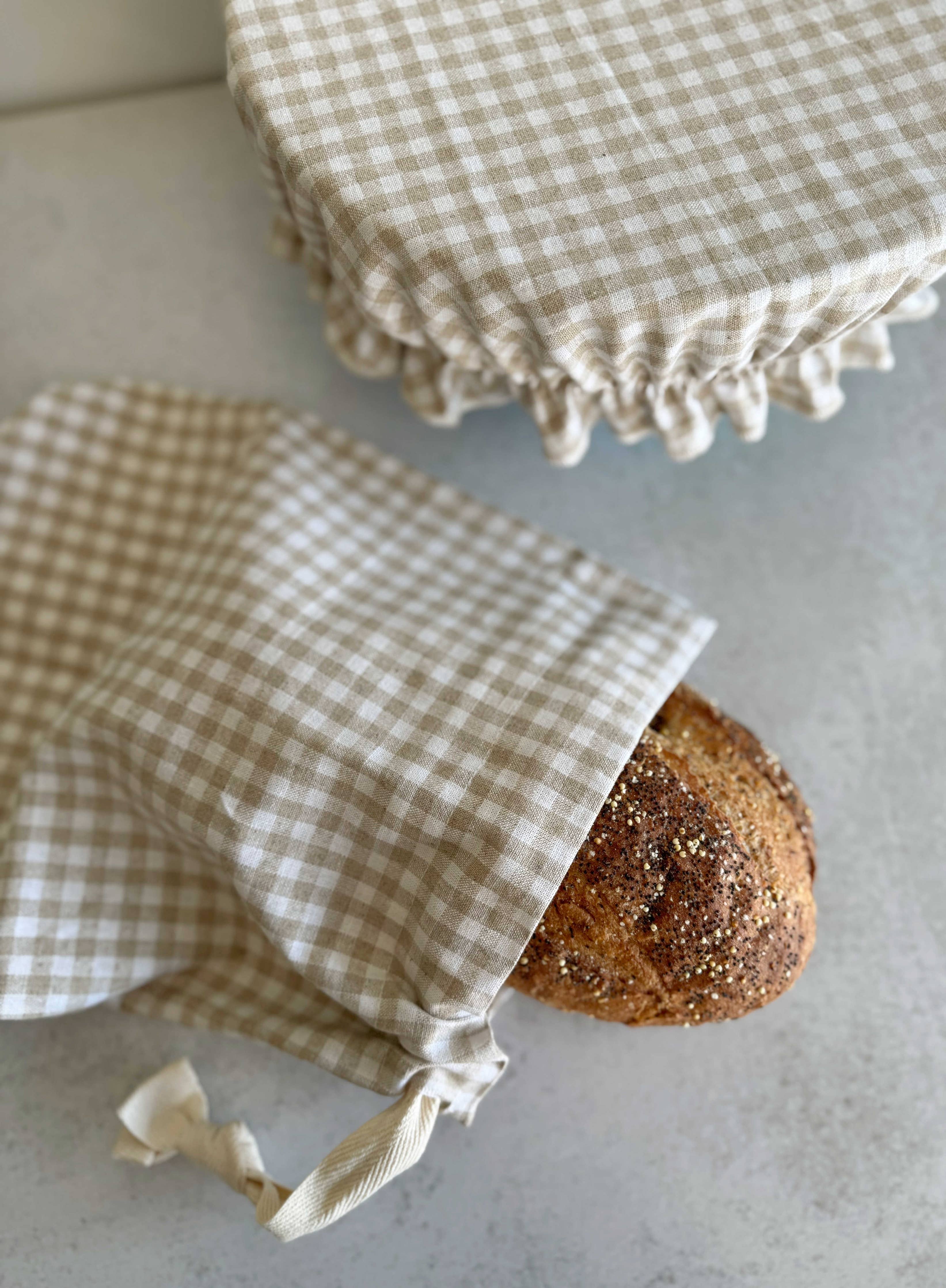 Bread Makers Set- Bowl Cover and Bread Bag- Wheat Check