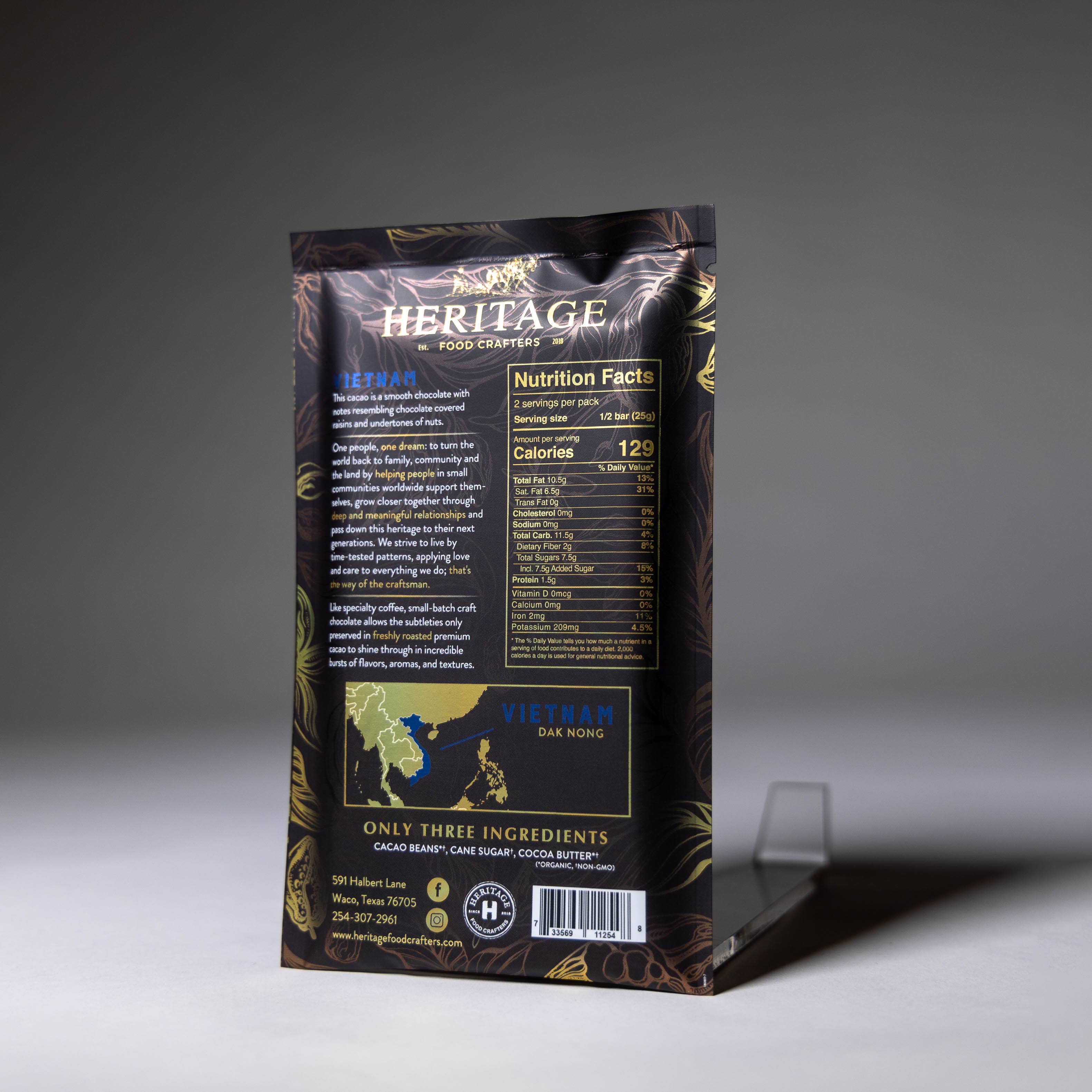 70% Vietnam Dark craft chocolate bar lifestyle display
