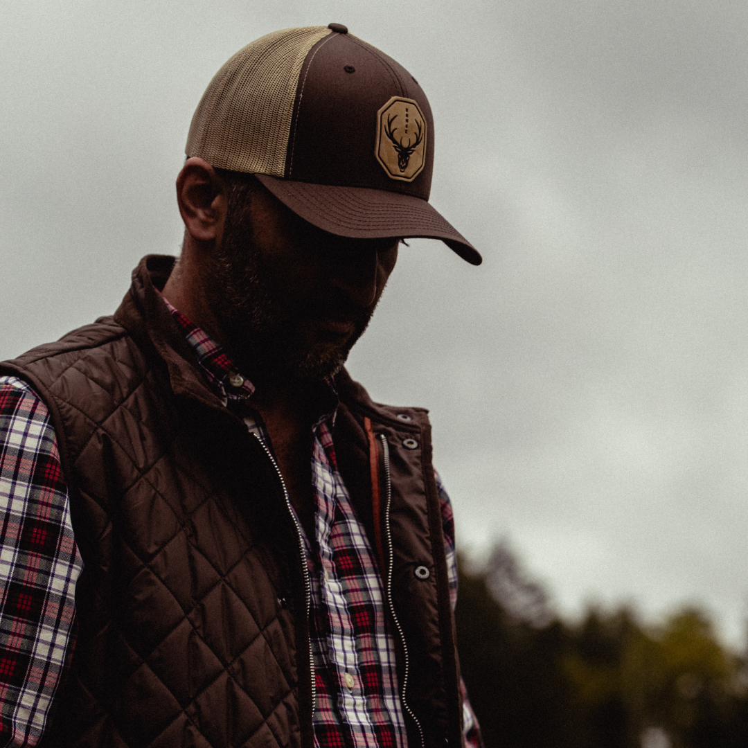 Range Skull Hat | Leather Patch Trucker Hat