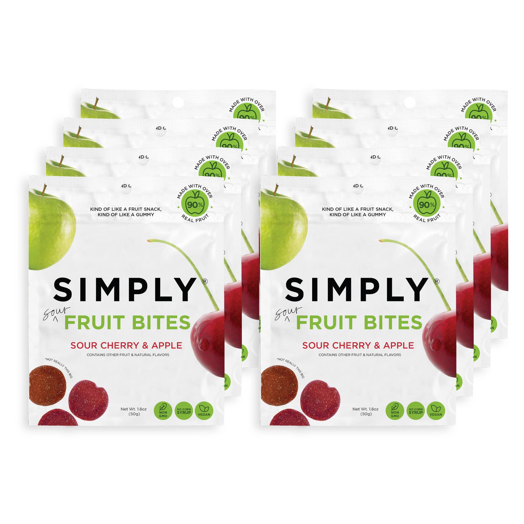 Sour cherry and apple fruit bites open bag with pieces