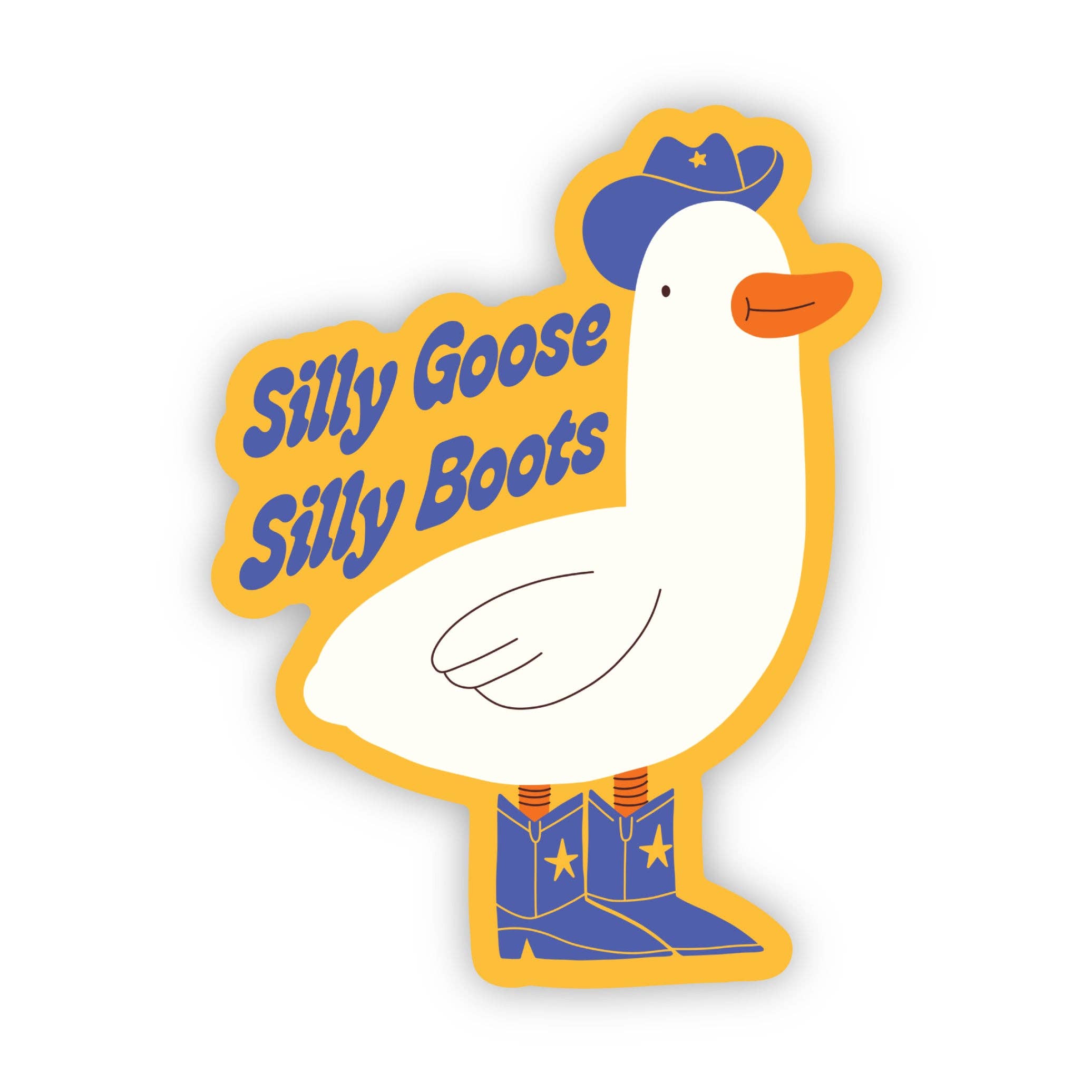 Silly Goose Silly Boots cowboy sticker close-up detail
