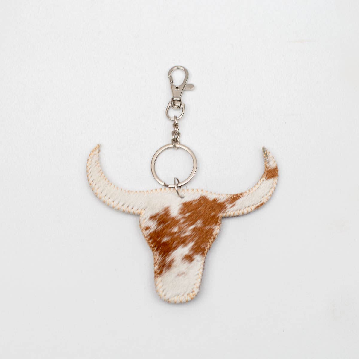 Longhorn hide keychain clip in brown jersey 4x4