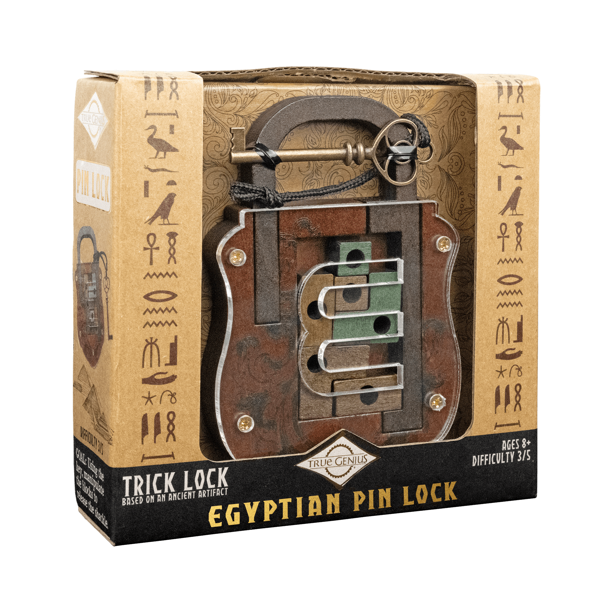 Egyptian Pin Lock puzzle disassembled view